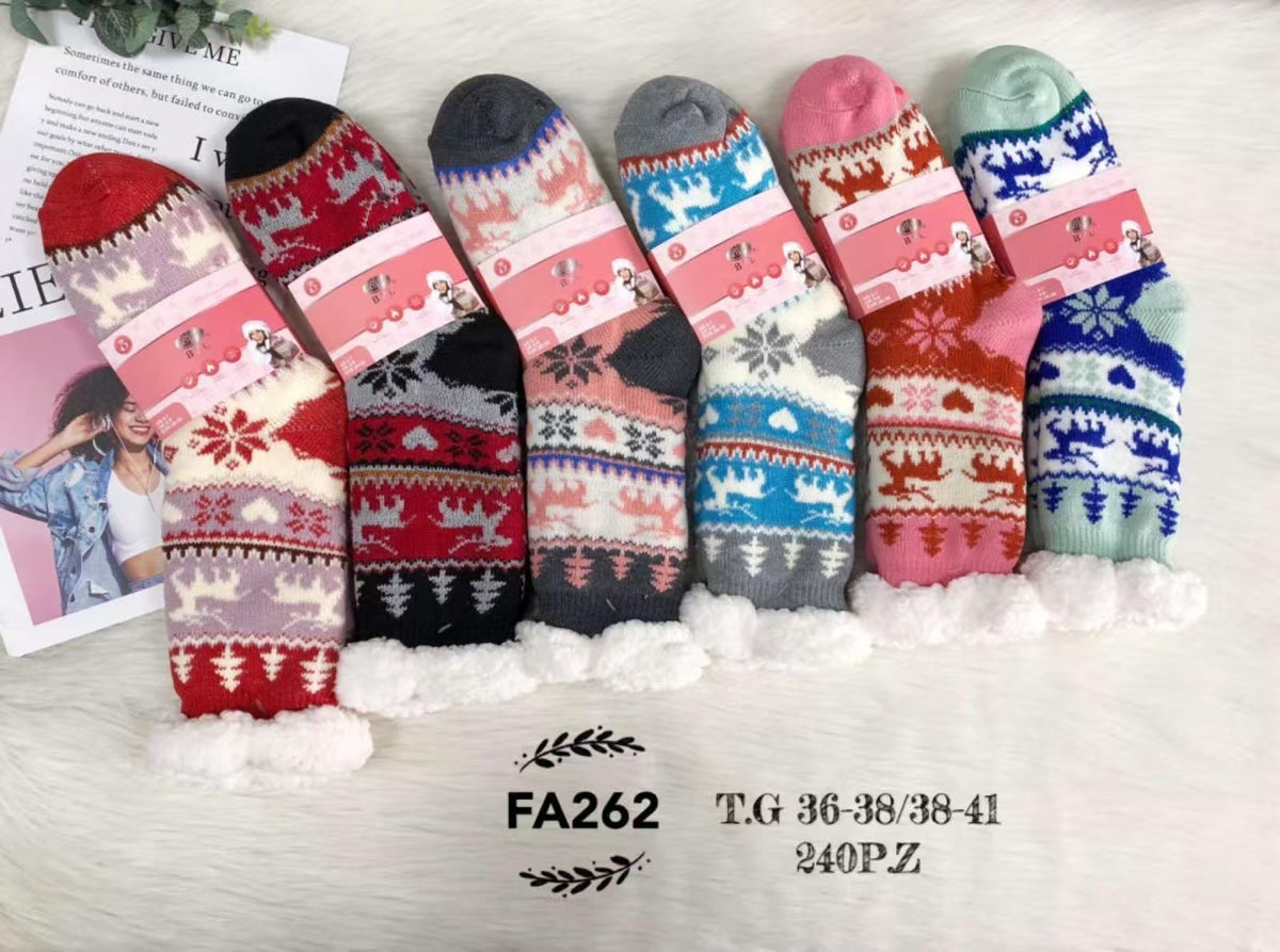 Chaussettes pantoufles femme doublées fourrure(x12)#262