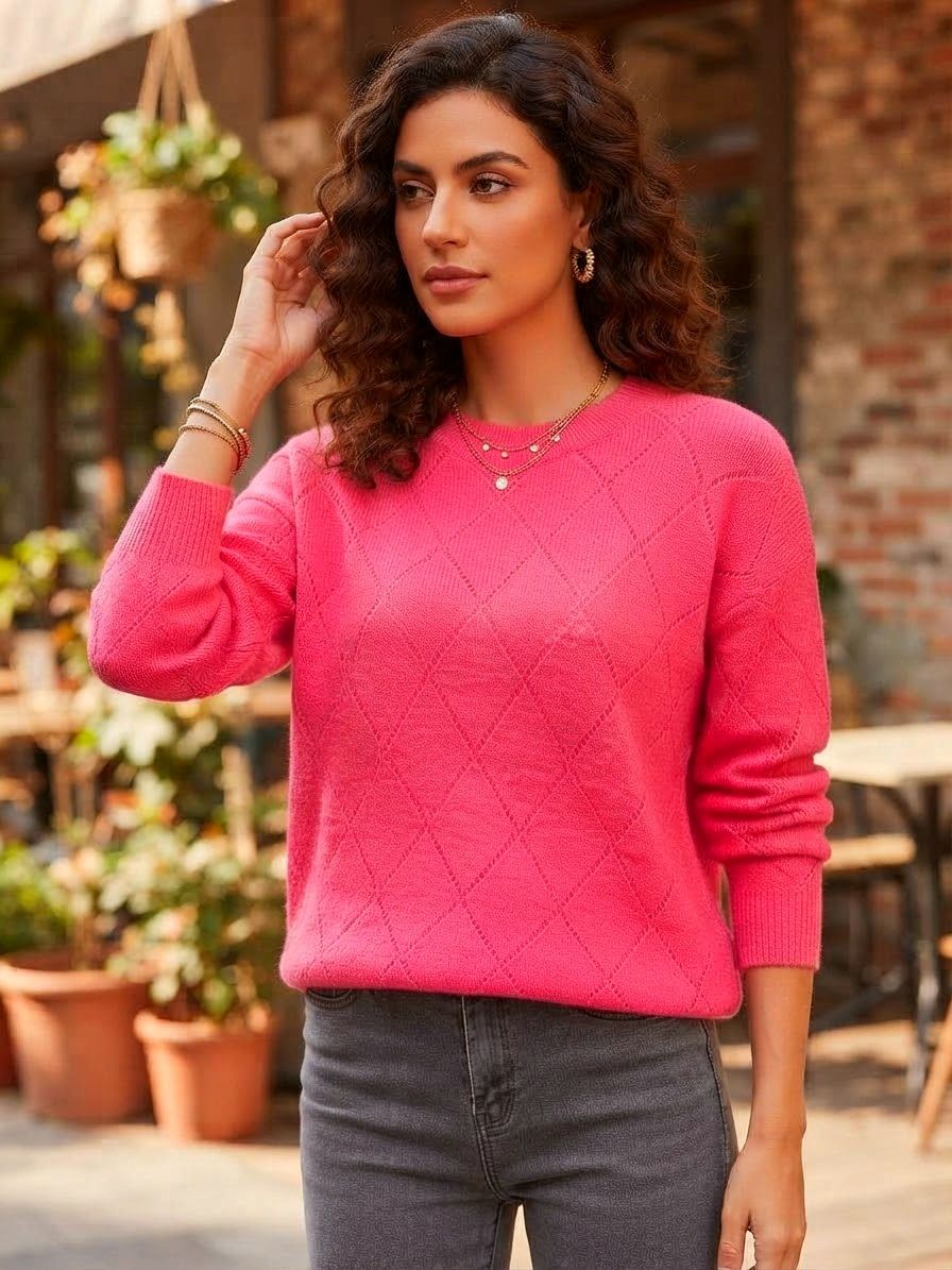 Pull en tricot ajouré à motif losanges(x8)