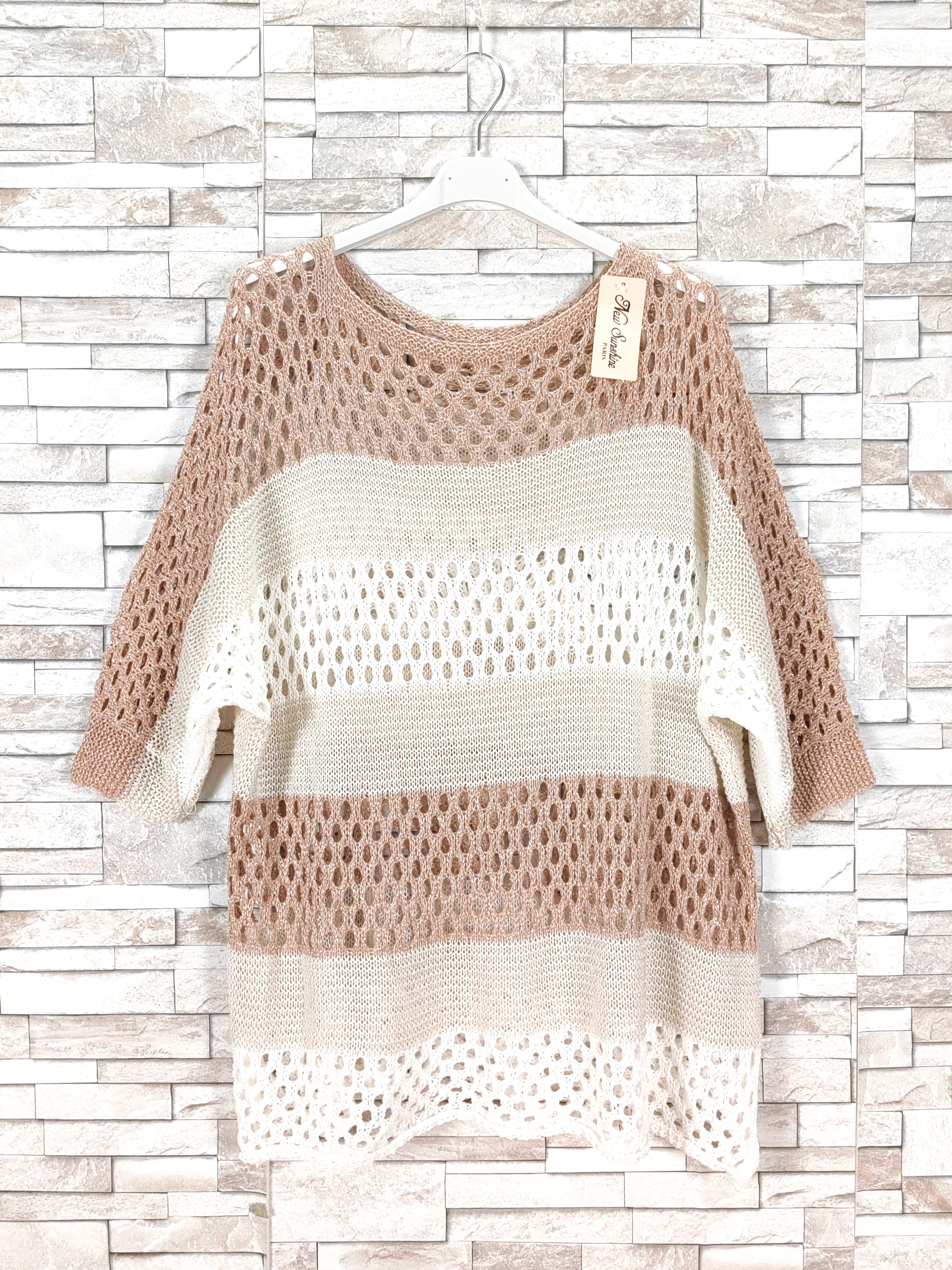 Top crochet manche chauve souris en maille brillante lurex (x6)