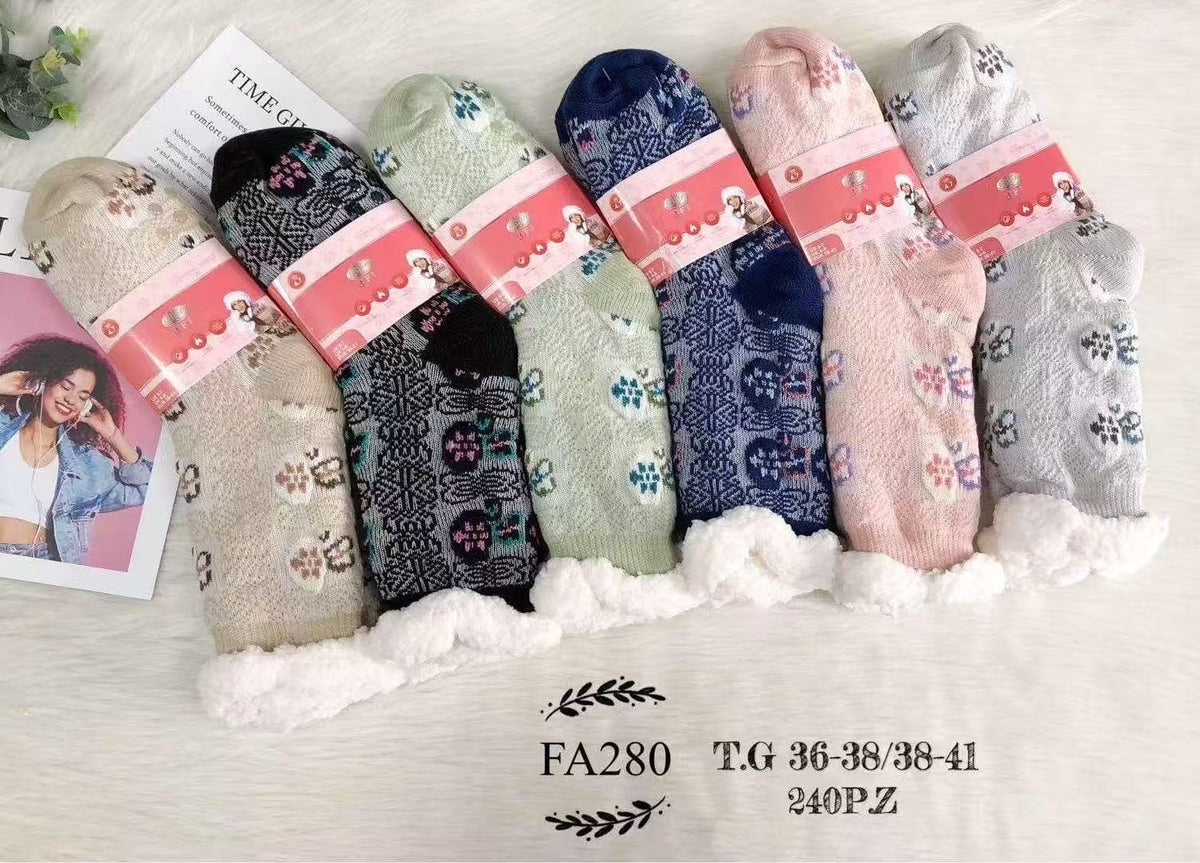 Chaussettes pantoufles femme doublées fourrure(x12)#280