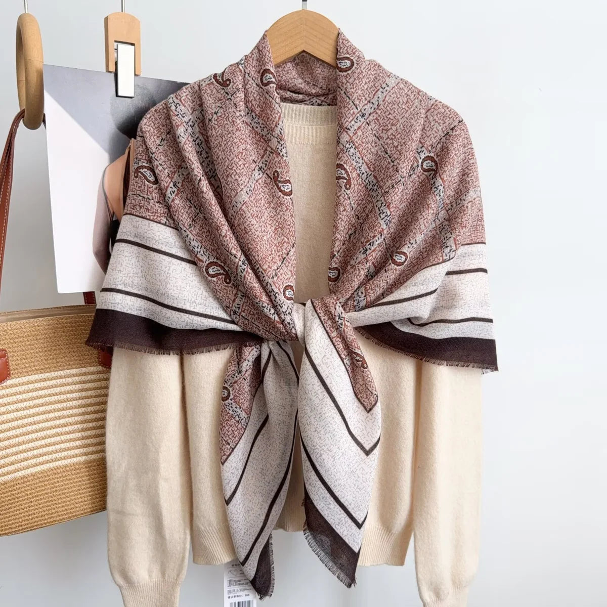 Foulard Carré Mixte Carreaux & Cachemire à Franges Femme (x6)#10