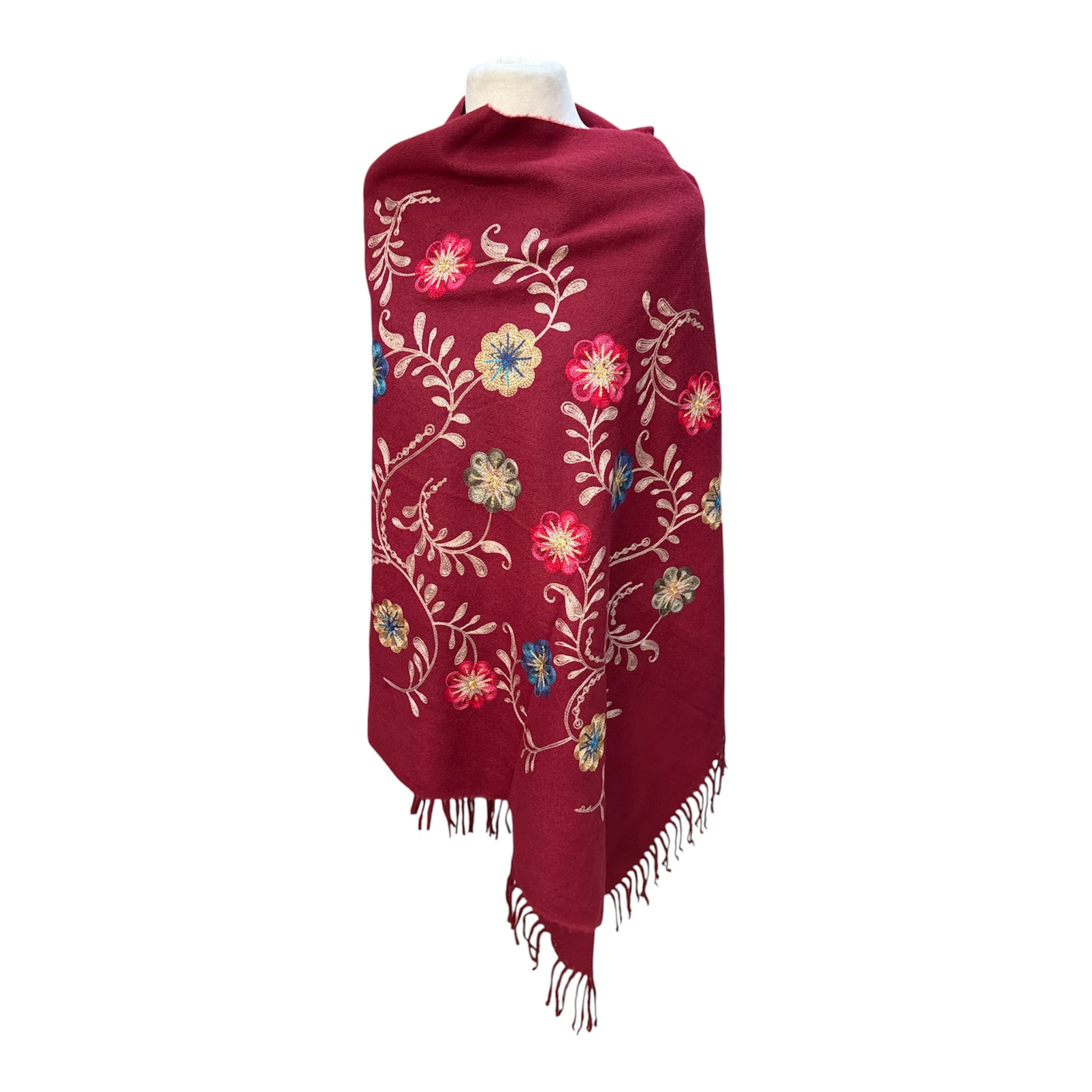 Grande écharpe‑châle à broderies florales colorées. (X8)