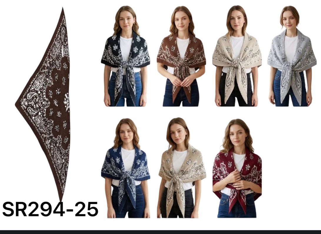 Foulard triangle motif cachemire paisley, châle poncho femme automne‑hiver(x10)#25