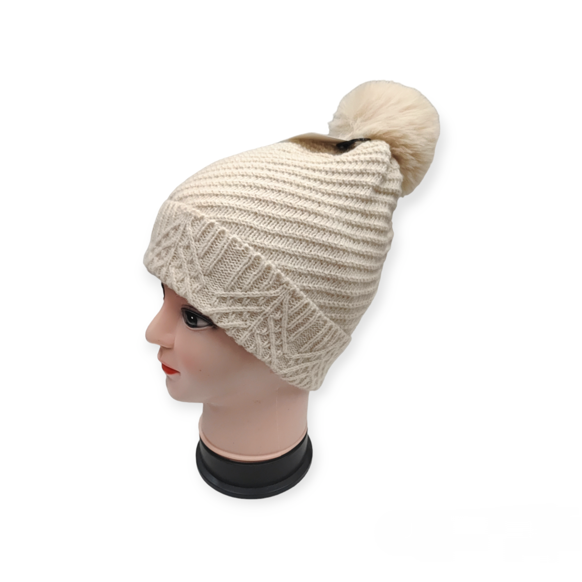 Bonnet Femme fourré pompon (x12) #-4