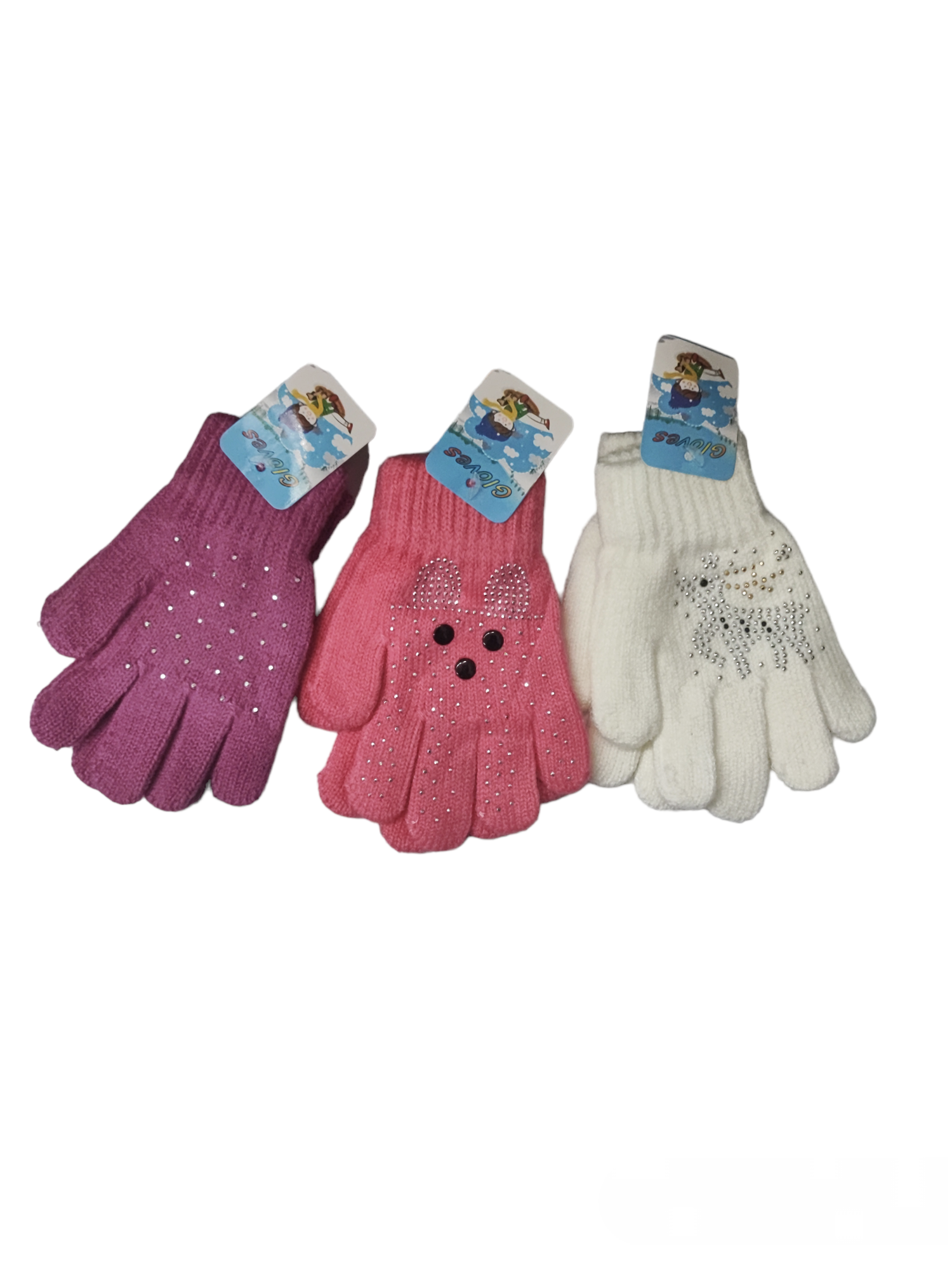 Gants enfant strass motif mélanger 4/8ans (x12) E19