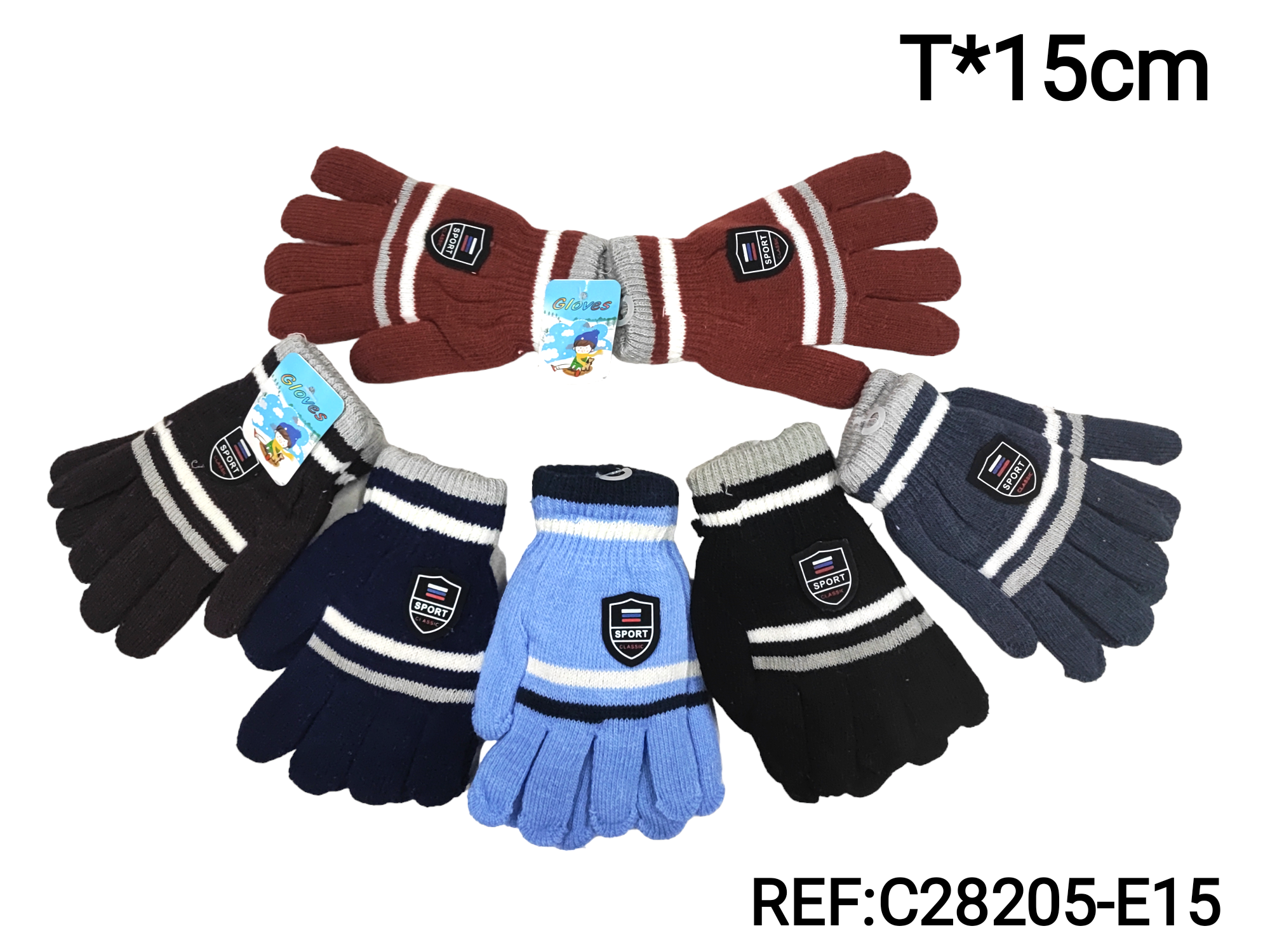 Gants doubles rayé motif Sport 4/8ans (x12) E15