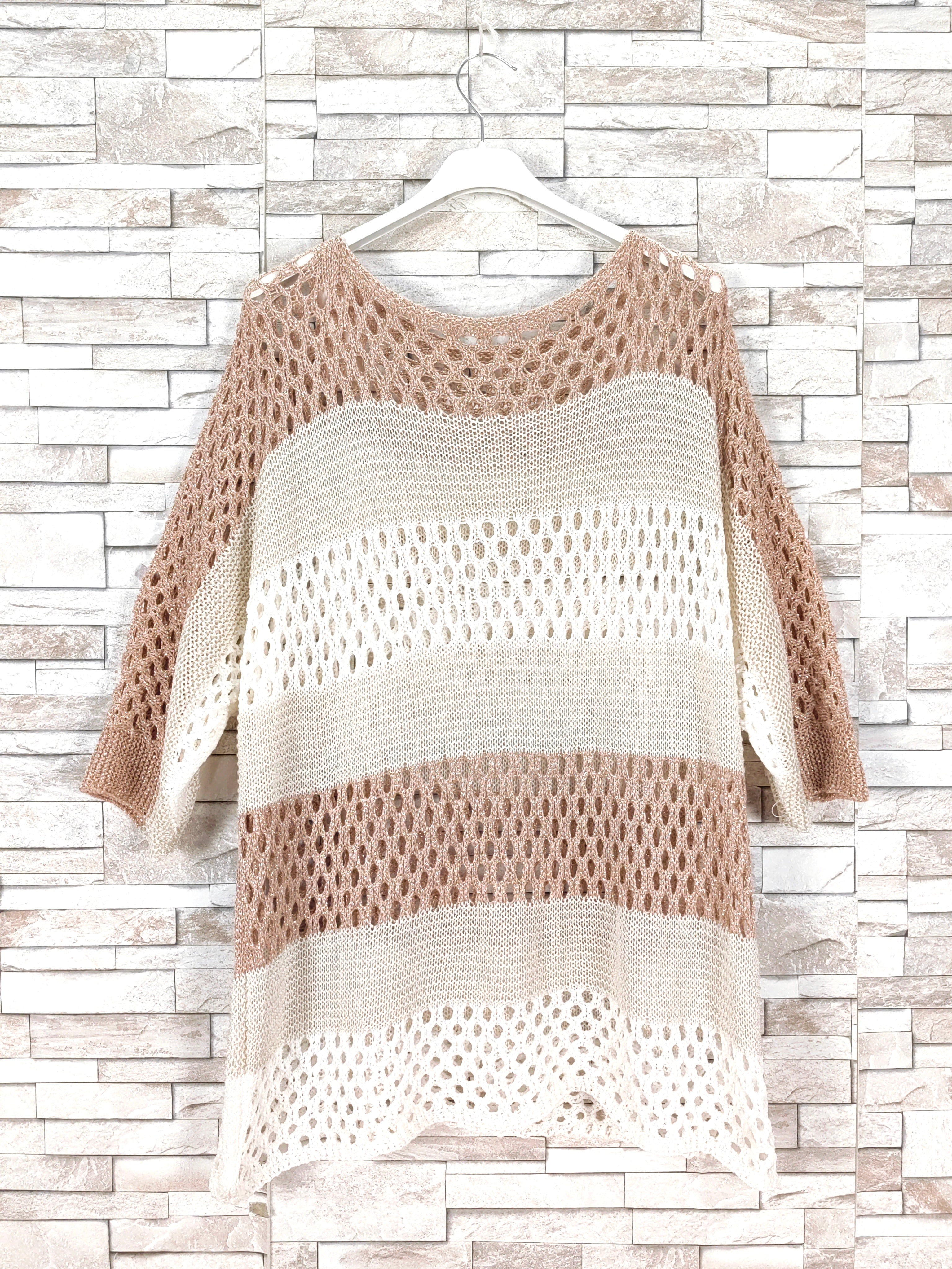 Top crochet manche chauve souris en maille brillante lurex (x6)