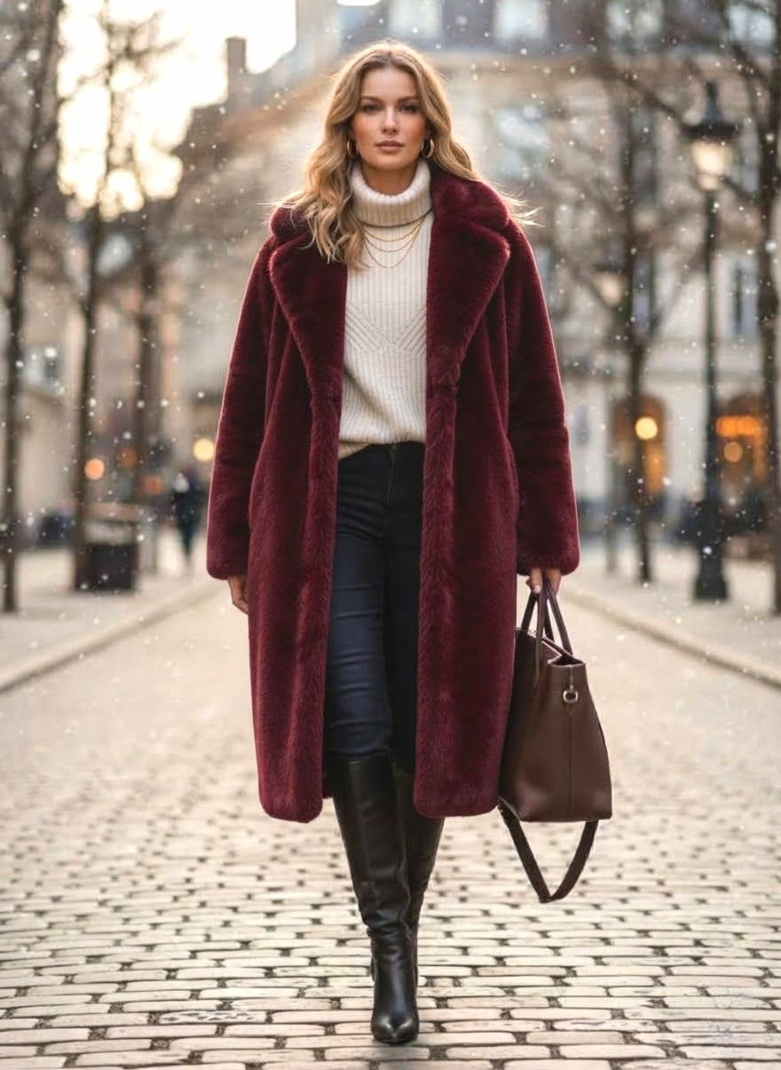 Manteau Fausse fourrure longue Avec Deux Boutons (x4)