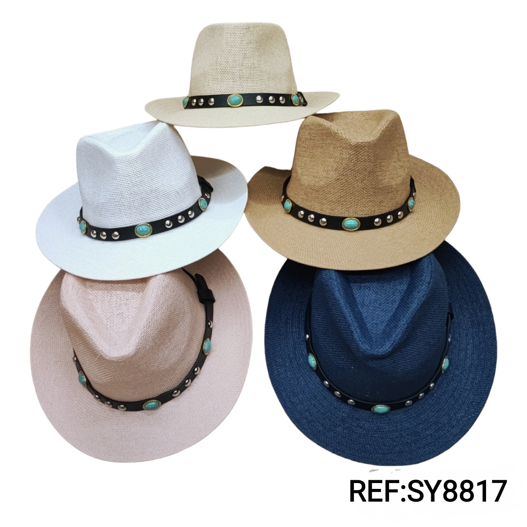 Chapeau de cowboy en paille avec ceinture(x12)