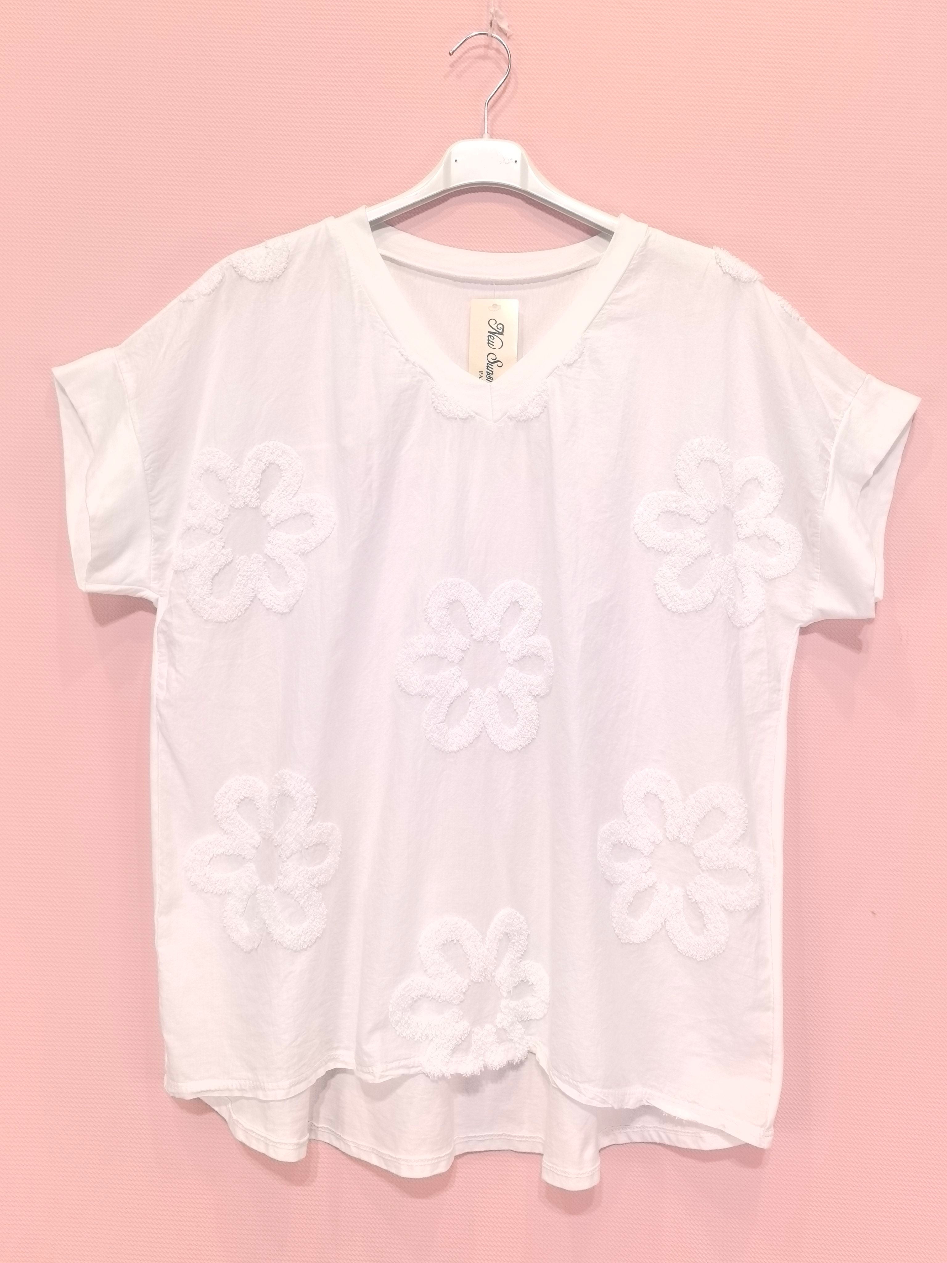 T-shirt brodé 100% coton, idéal pour le printemps/été, confectionné en Italie, parfait pour une allure élégante et décontractée.(x8)