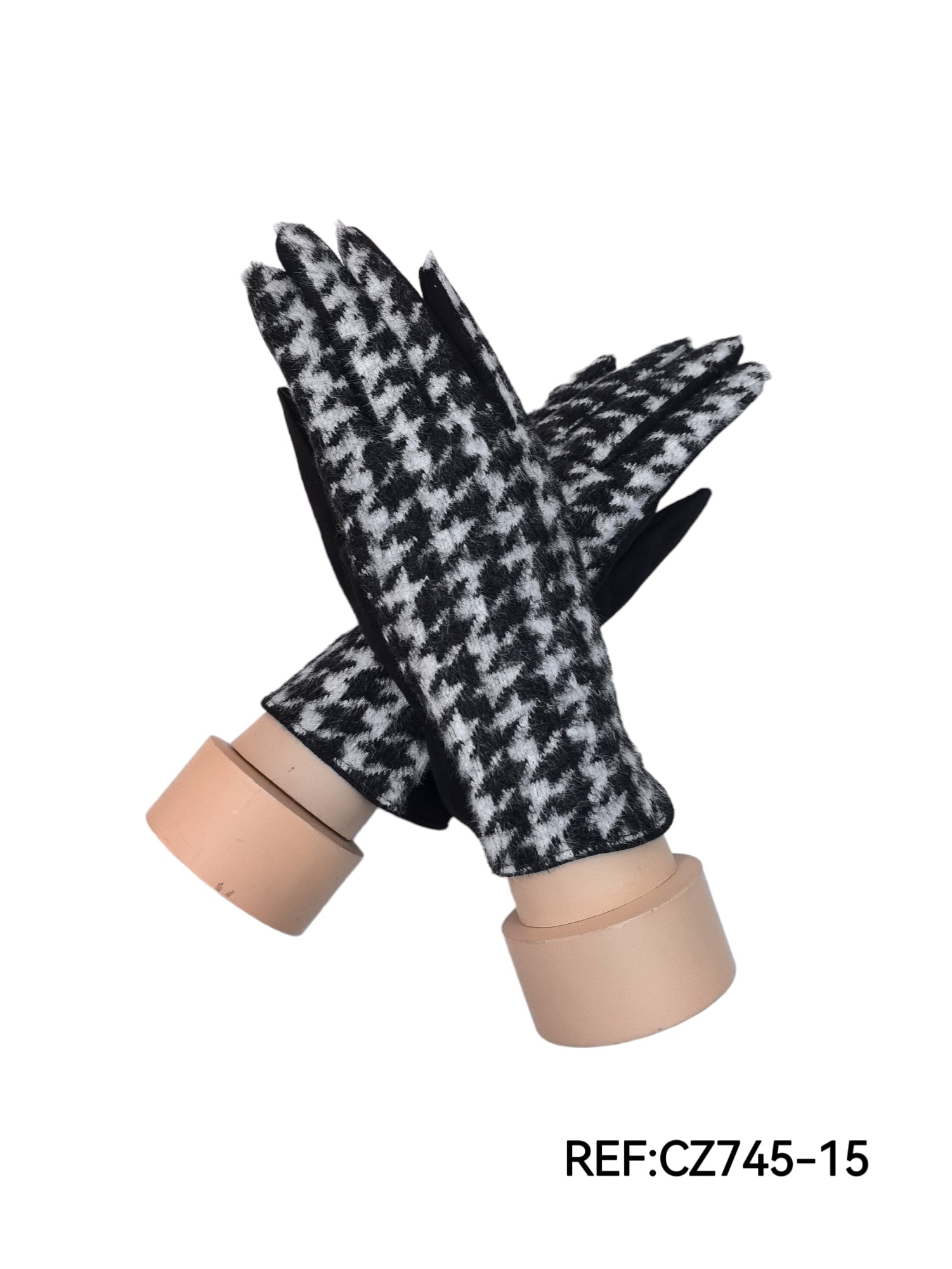 Gants tactiles motif pied de poule doublure fourrée (x6)