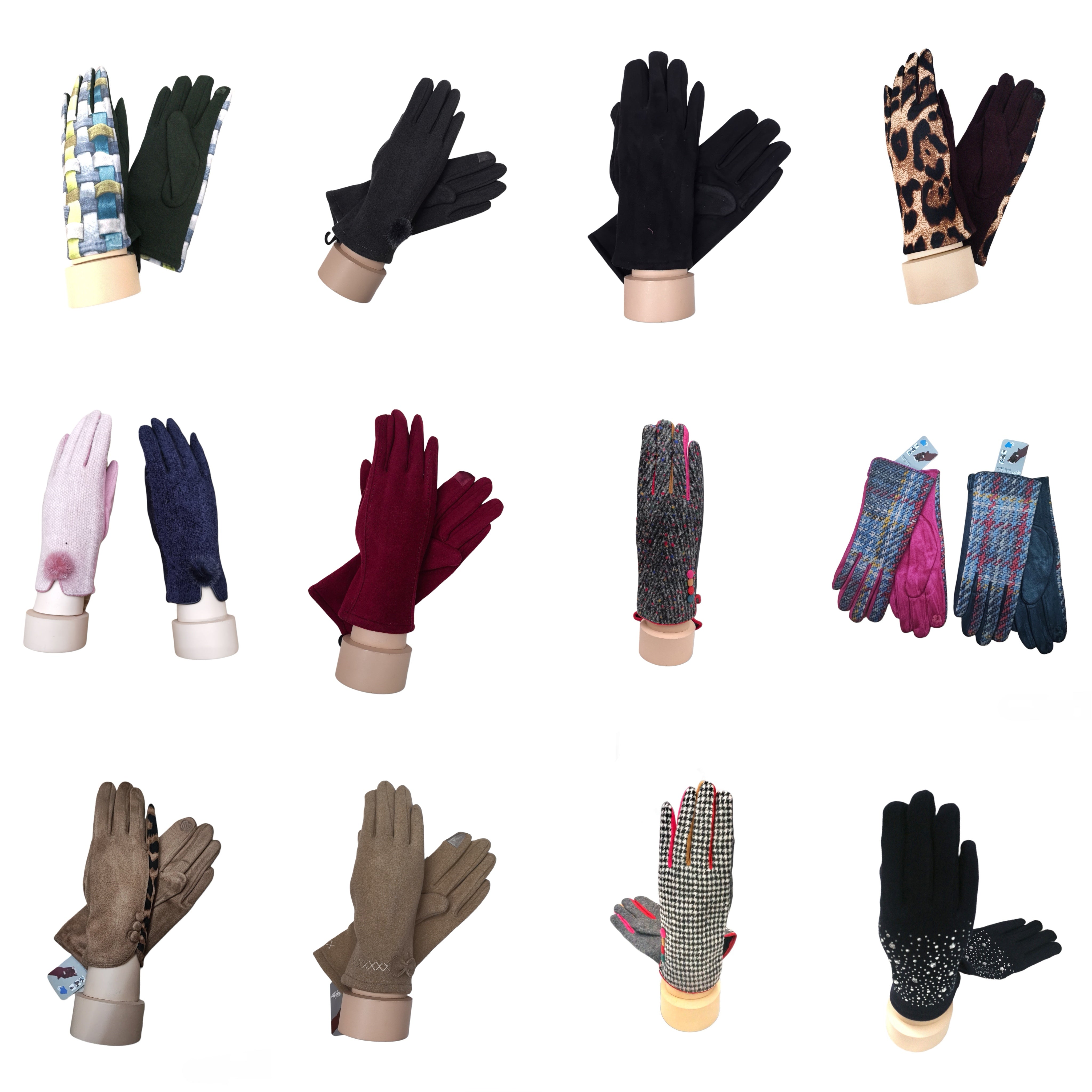 Gants tactiles motifs et couleurs mélange(x12)