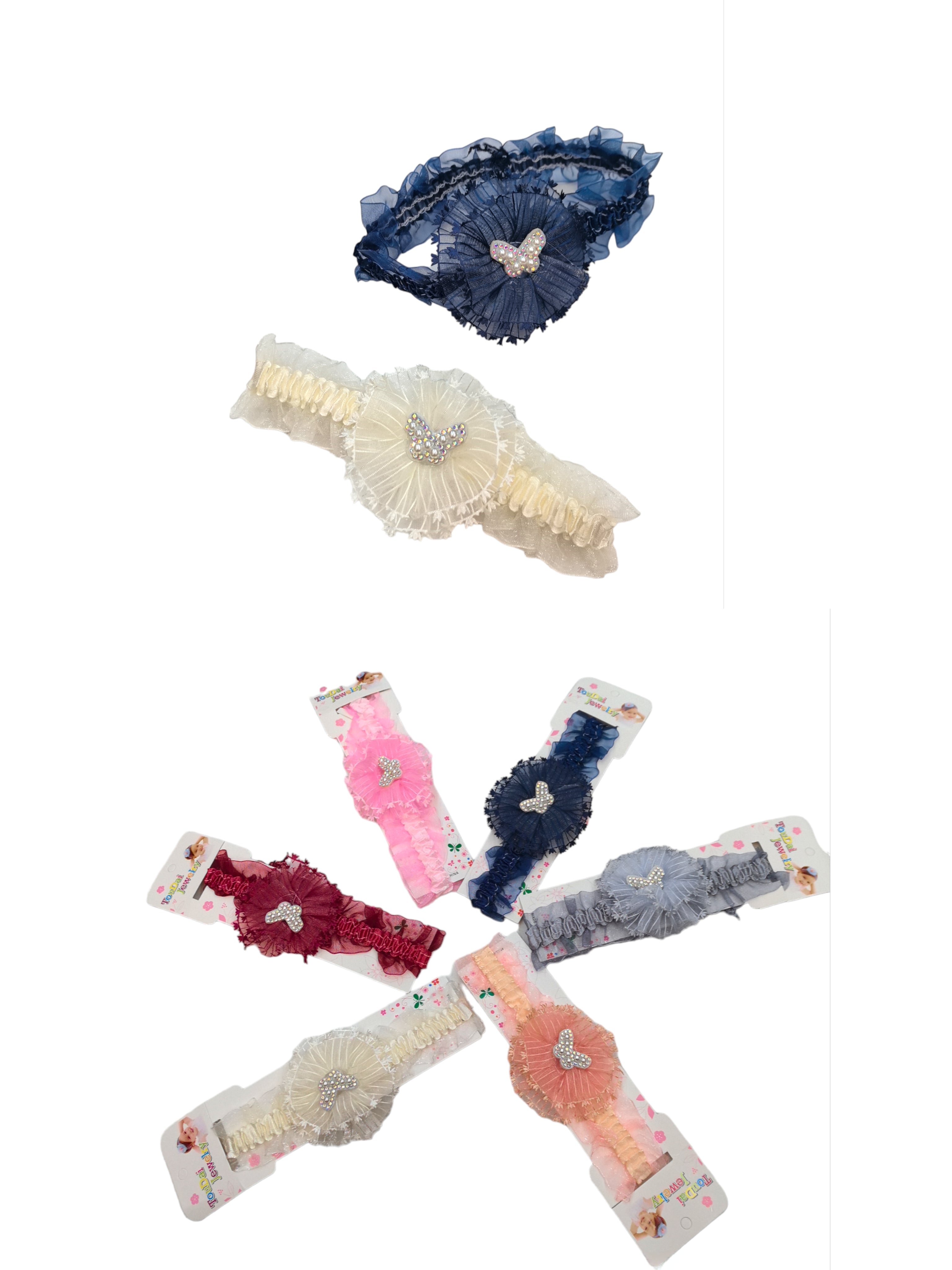 Bandeau Élastique de bébé motif papillon (x12)#F