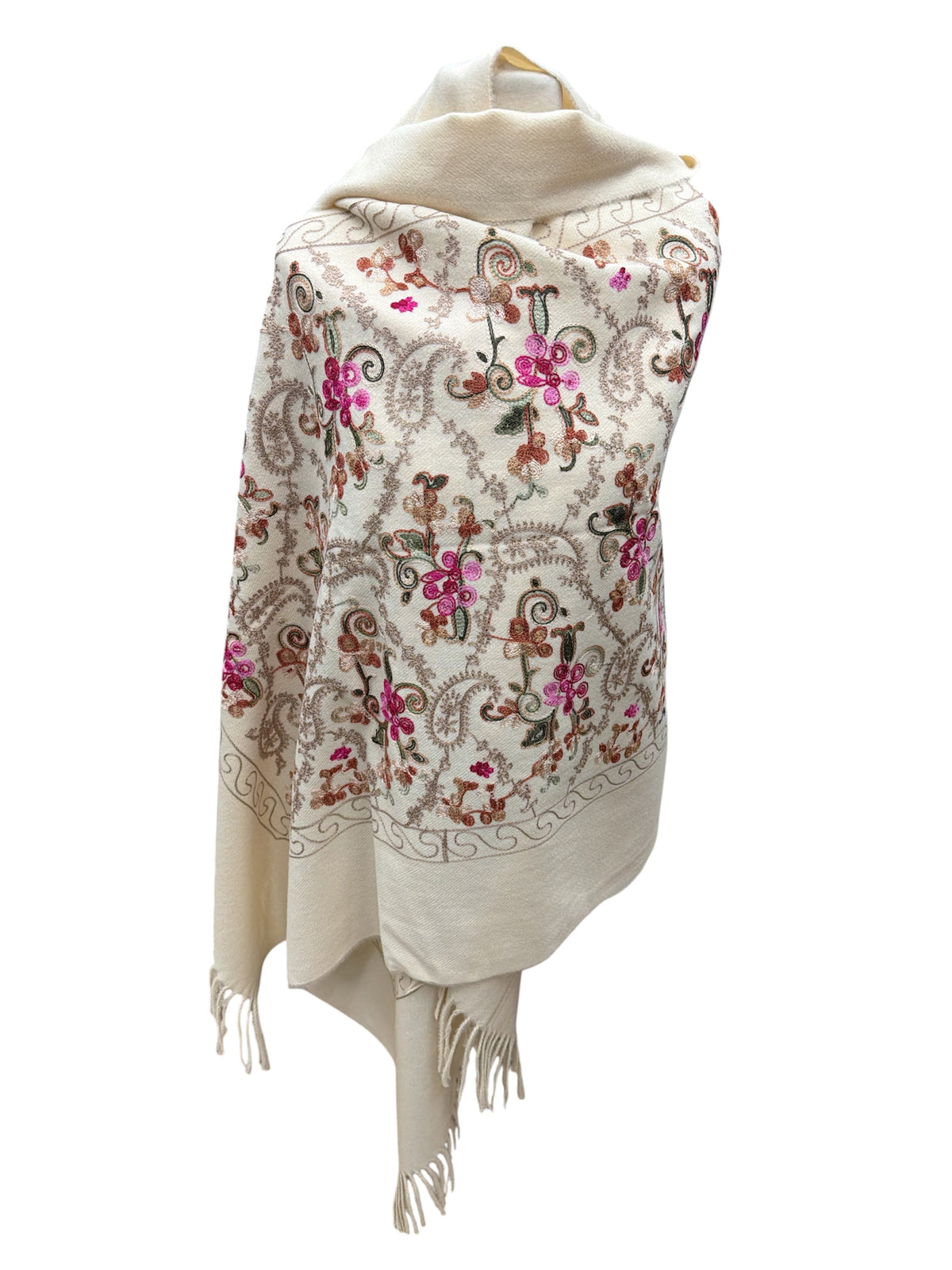 Grande écharpe‑châle à broderies florales colorées. (X10)