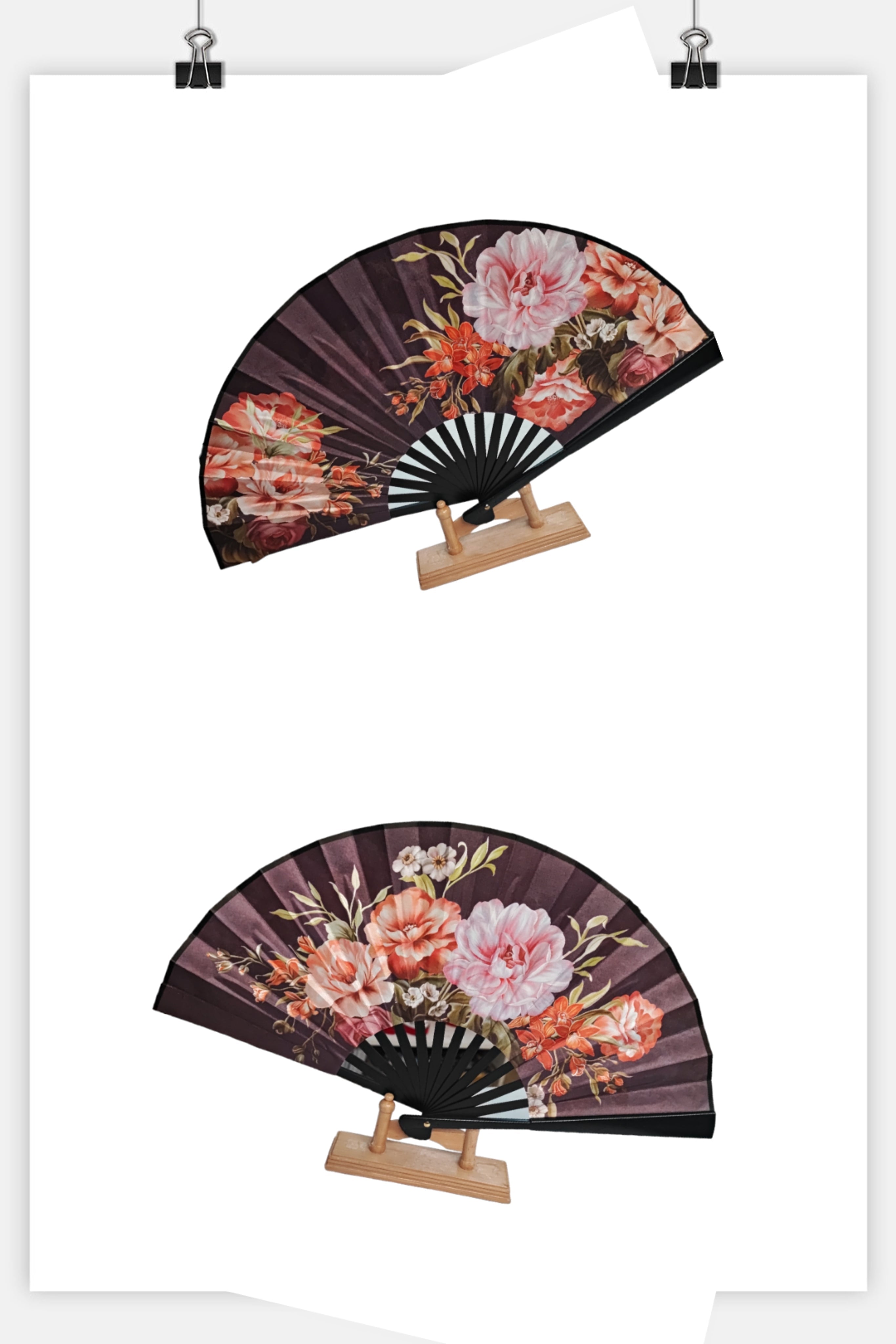Éventails motif fleur double face (x12)#25