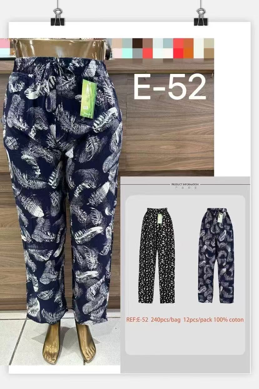 Pantalon motif plumes larges noir et blanc grande taille 100% coton (x12)