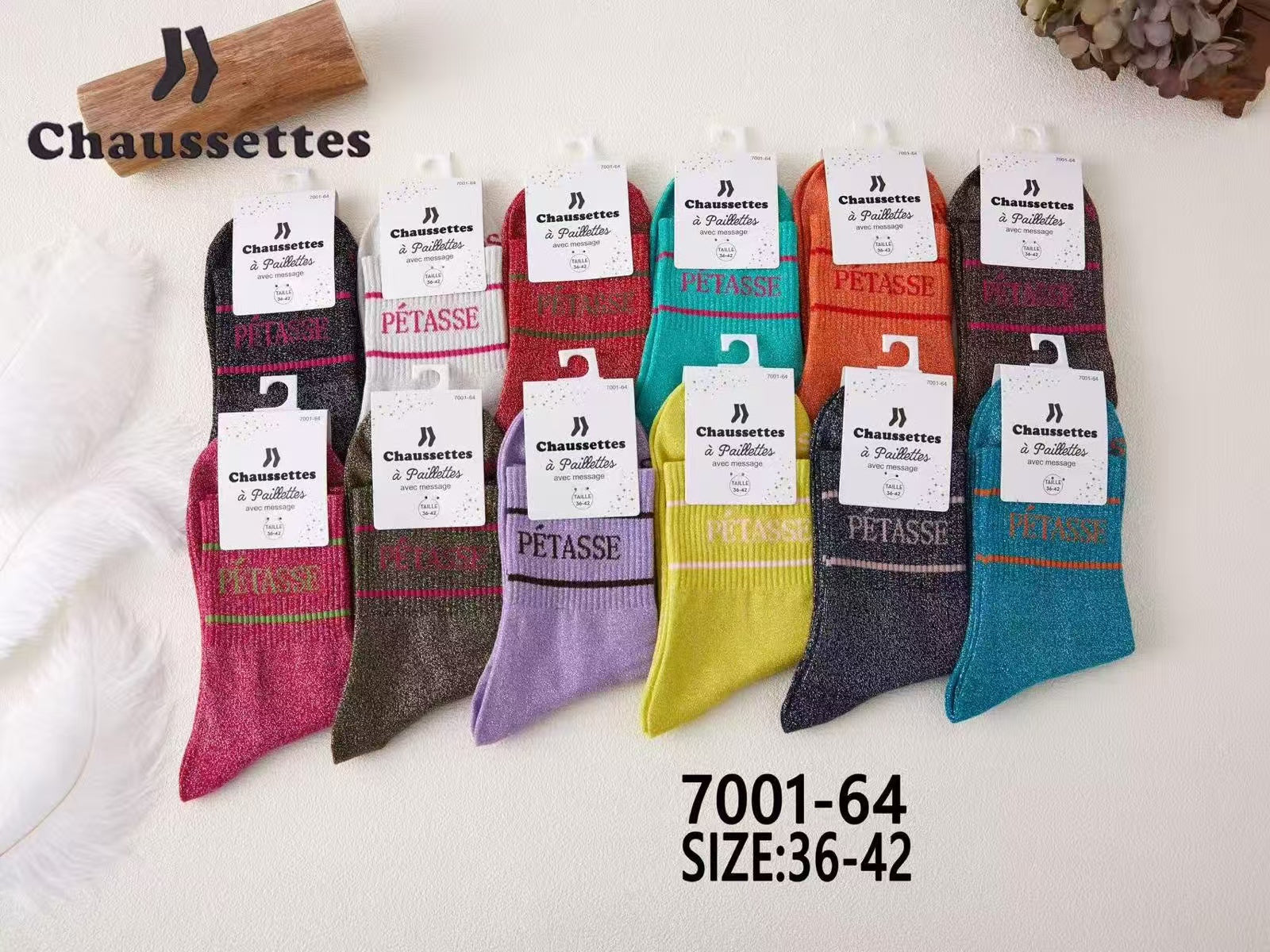 chaussette paillettes avec message(×12)7001
