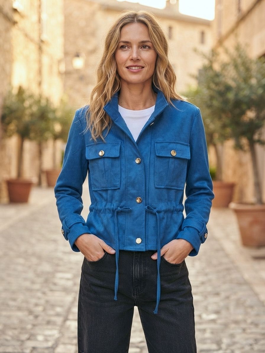 Veste courte en suédine avec poches à rabat(x6)