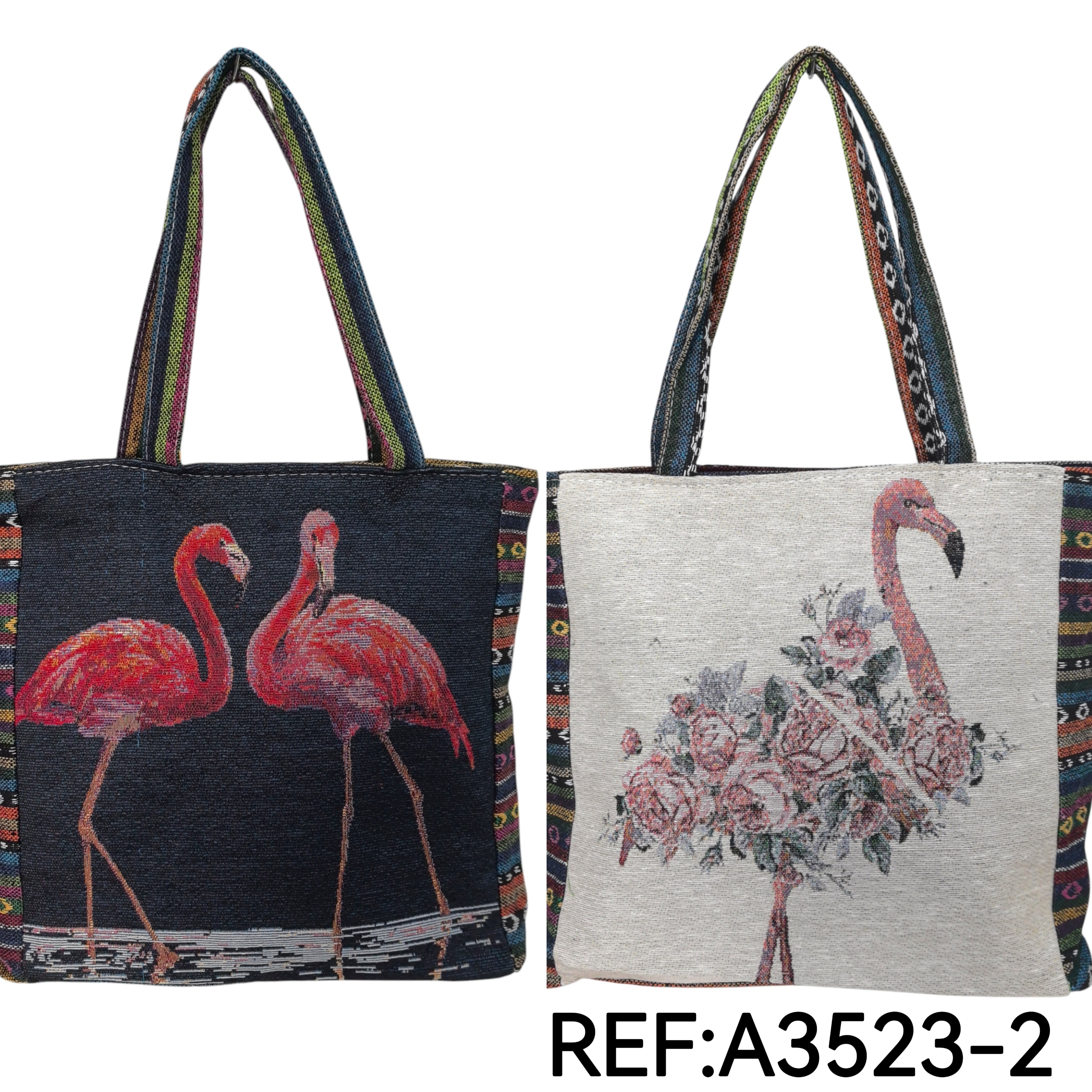 Sac à main en toile  brodé Flamant pour femme (x6)