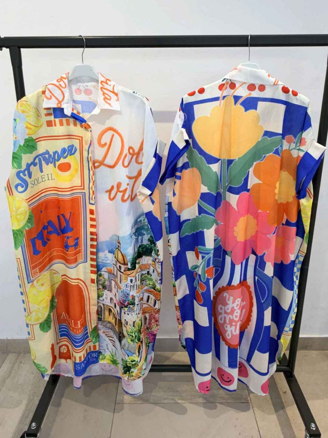 Robe Chemise Longue Imprimée Graphique (x6)