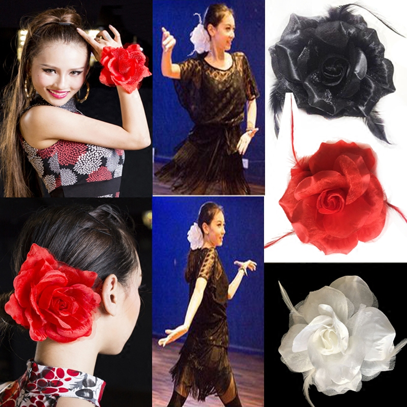 Barrette fleur avec plumes – épingle de corsage + élastique + pince (x12)#2