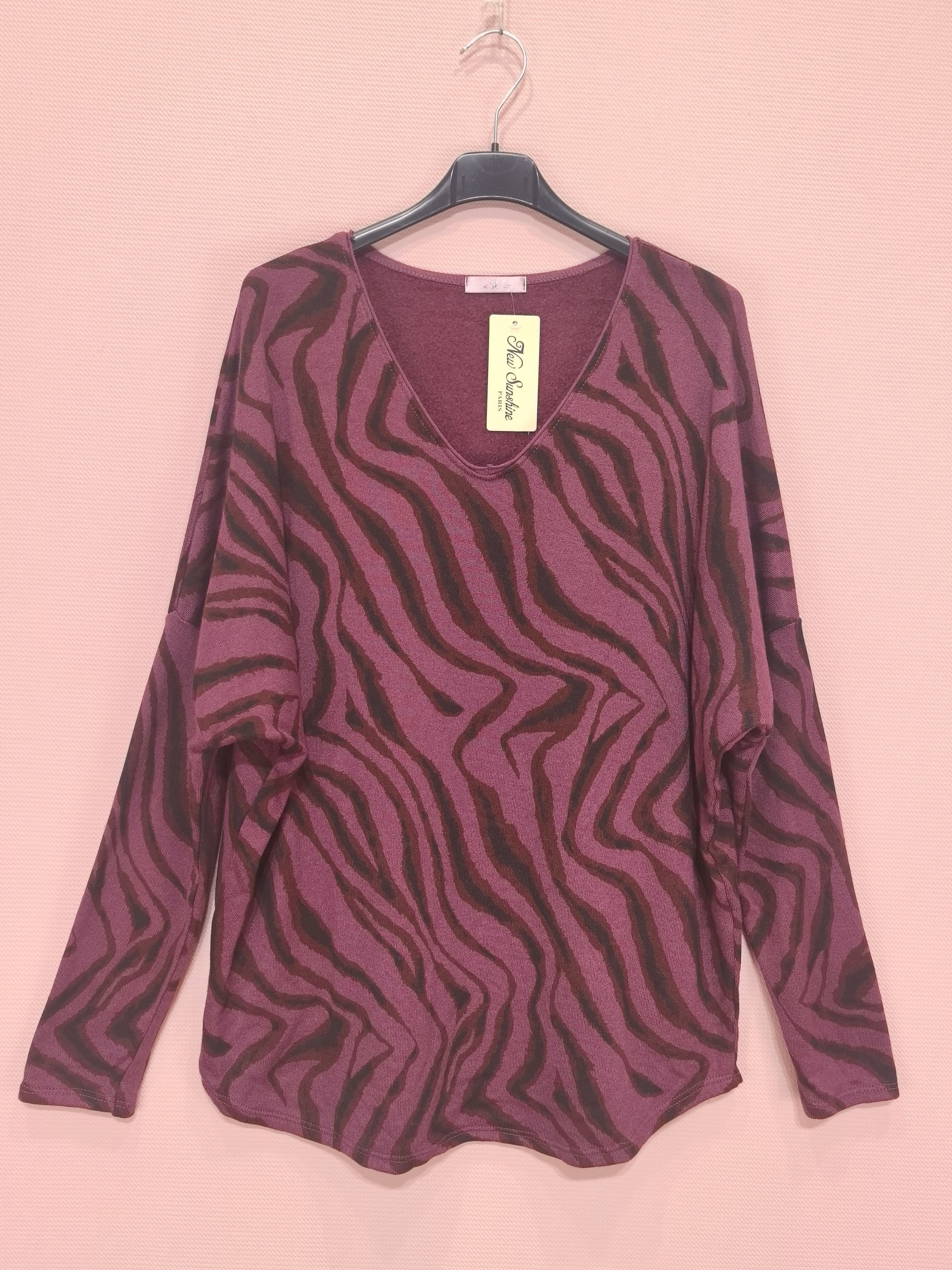 T-shirt oversize manches longues intérieur doux imprimé zèbre (x8)