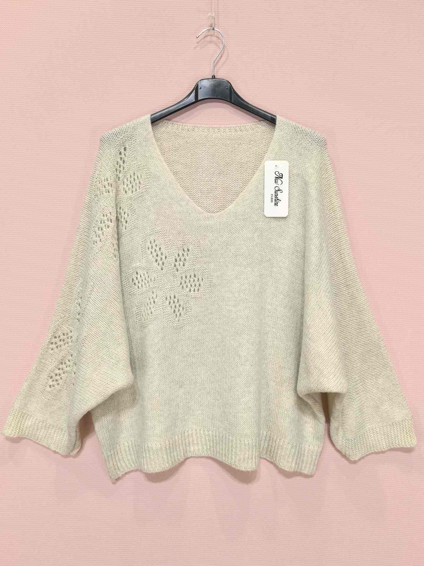 Pull ample manches chauve-souris en maille ajourée florale (x8)