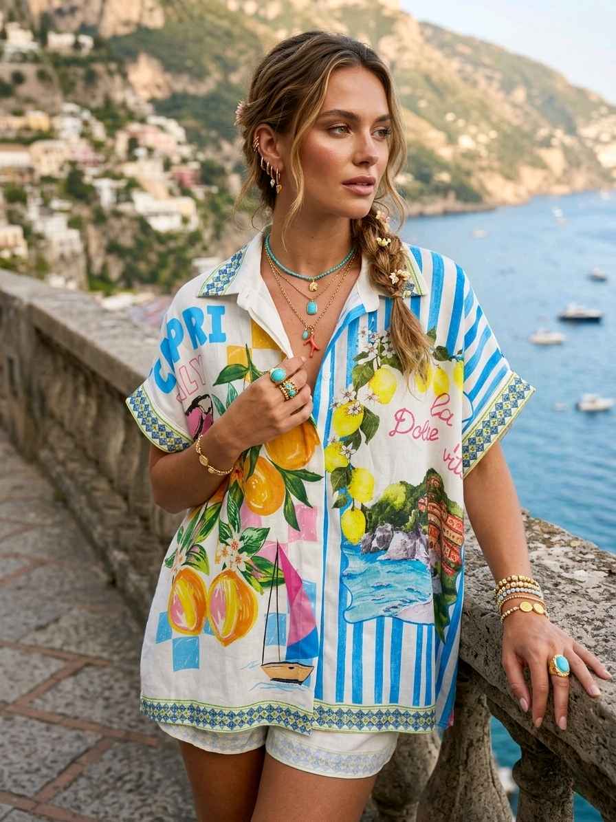Chemise OverSize Imprimé Graphique (x6)