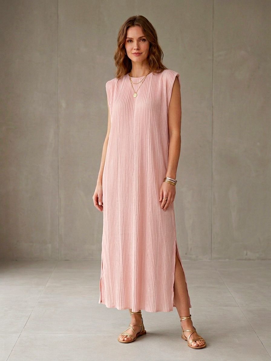Robe longue plissée avec épaulettes col Élastiqué(x8)