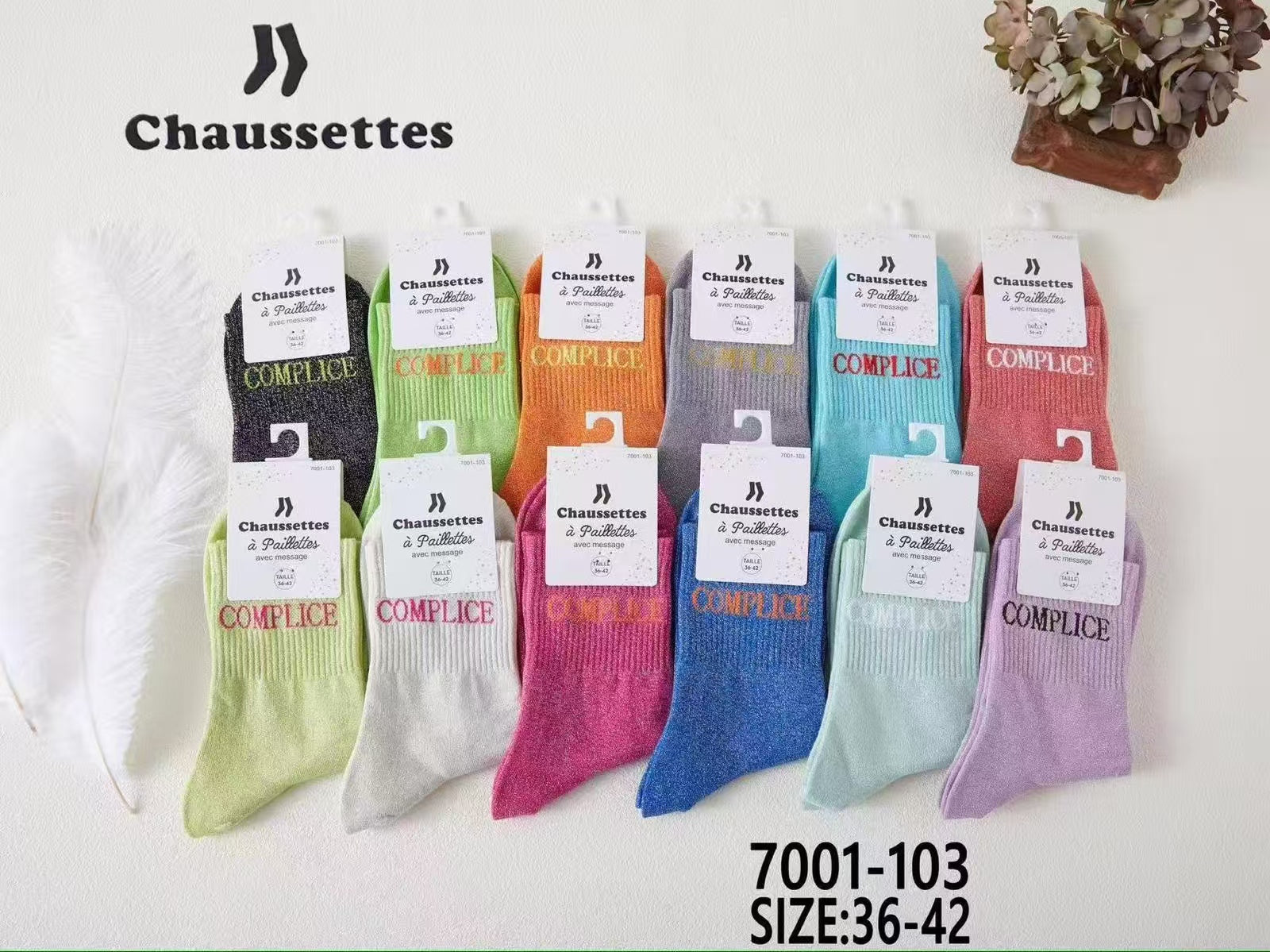 chaussette paillettes avec message(×12)7001