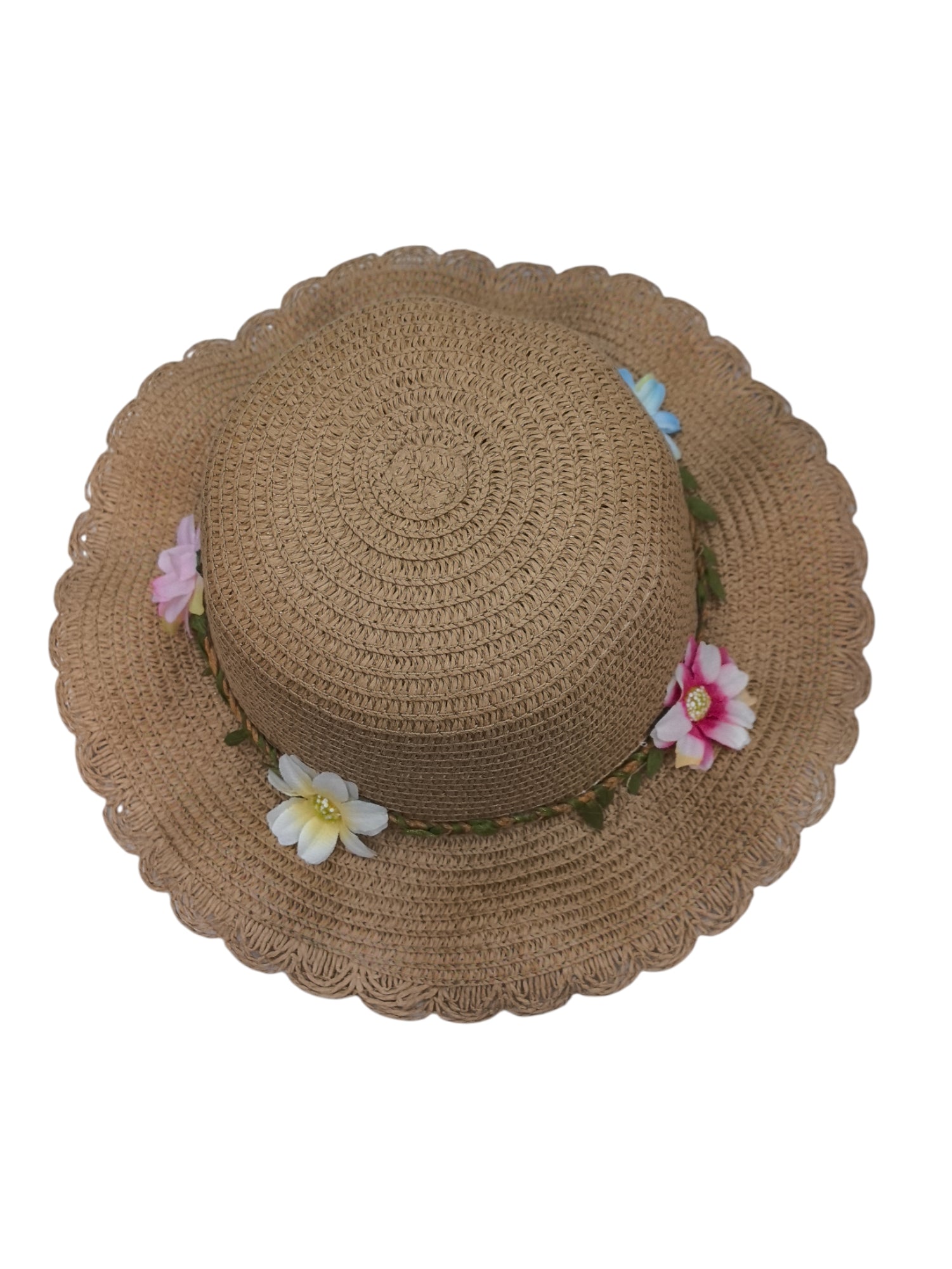 Chapeaux de paille taille enfant motif fleur (x12)