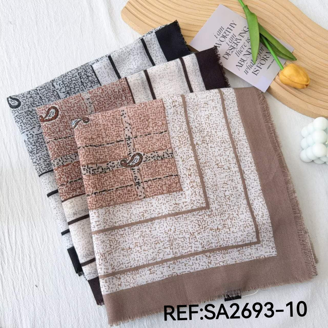 Foulard Carré Mixte Carreaux & Cachemire à Franges Femme (x12)#10