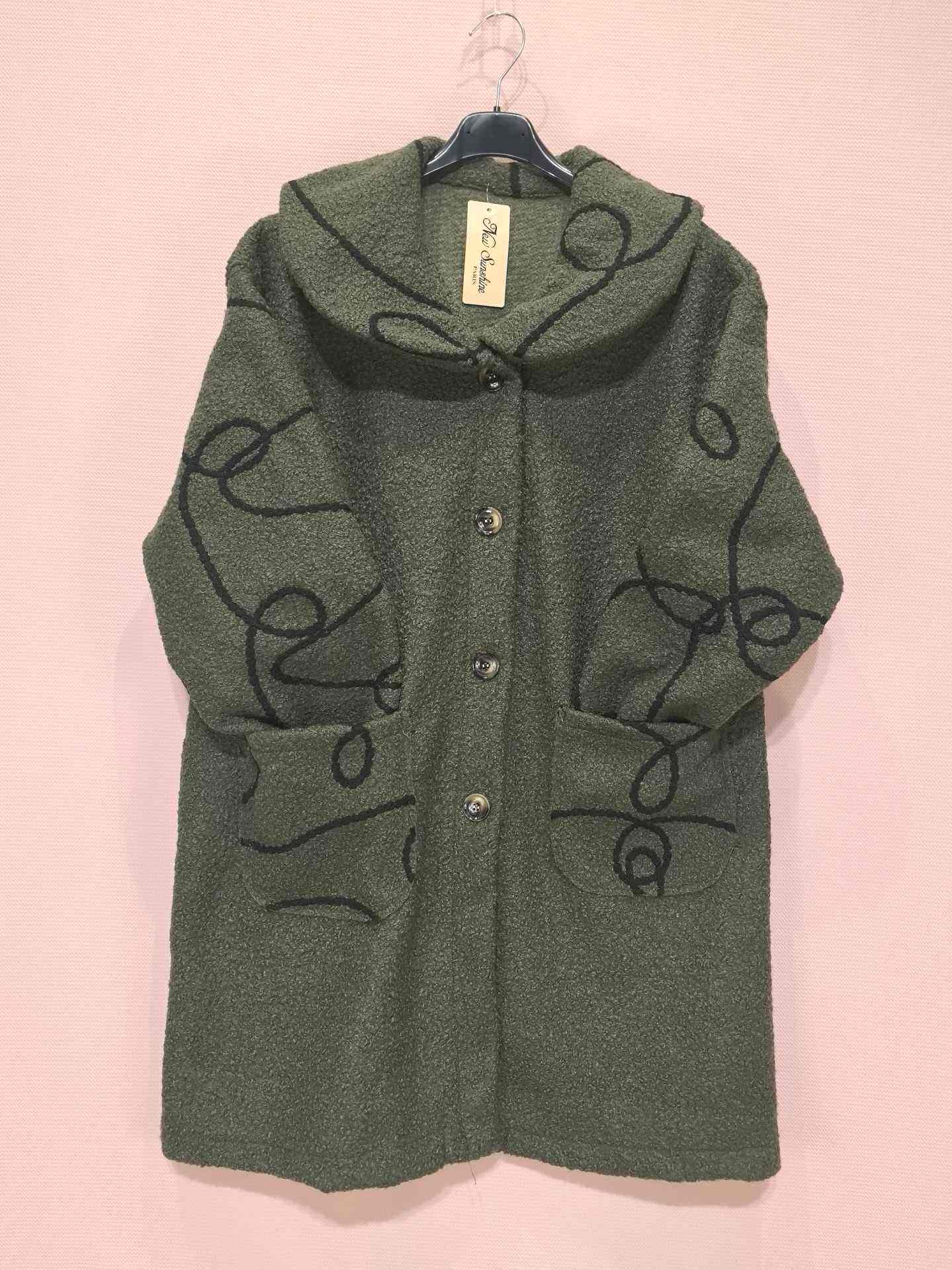 Manteau long en laine bouclée à motif graphique (x5)