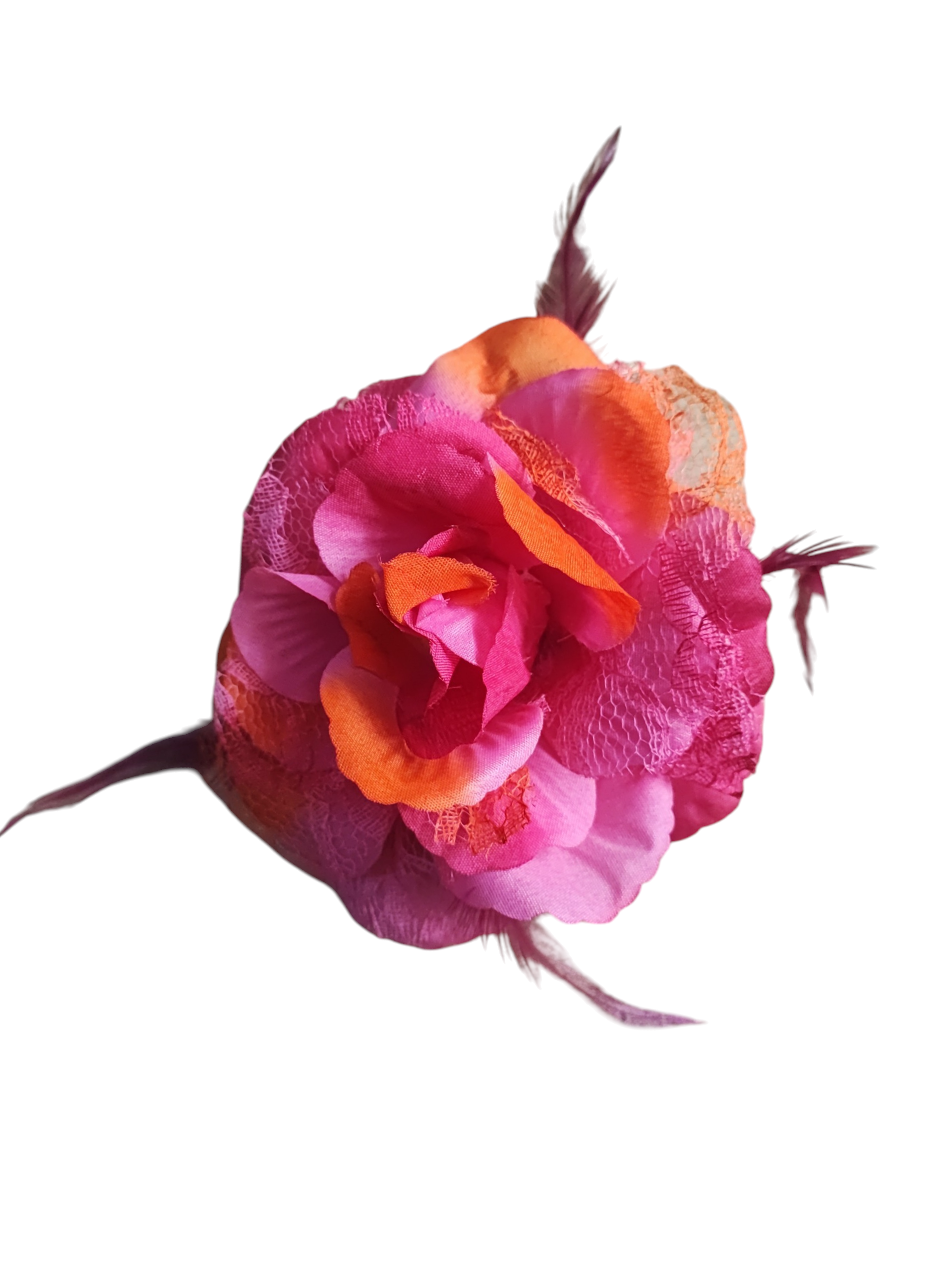 Barrette fleur avec plumes – épingle de corsage + élastique + pince (x12)#3