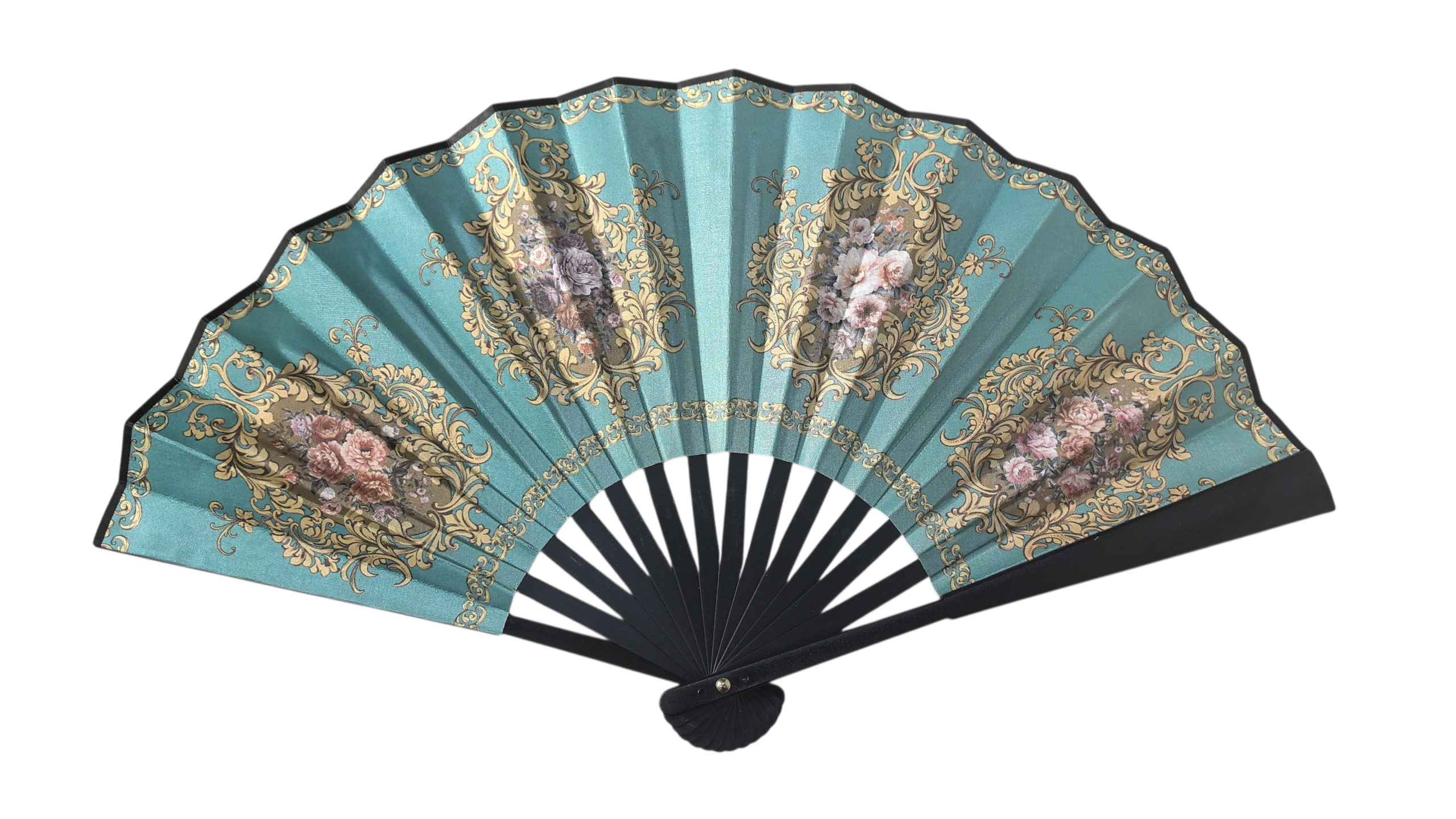 Éventail Pliant Style Baroque Français - Motifs Floraux Dorés (x12)#28