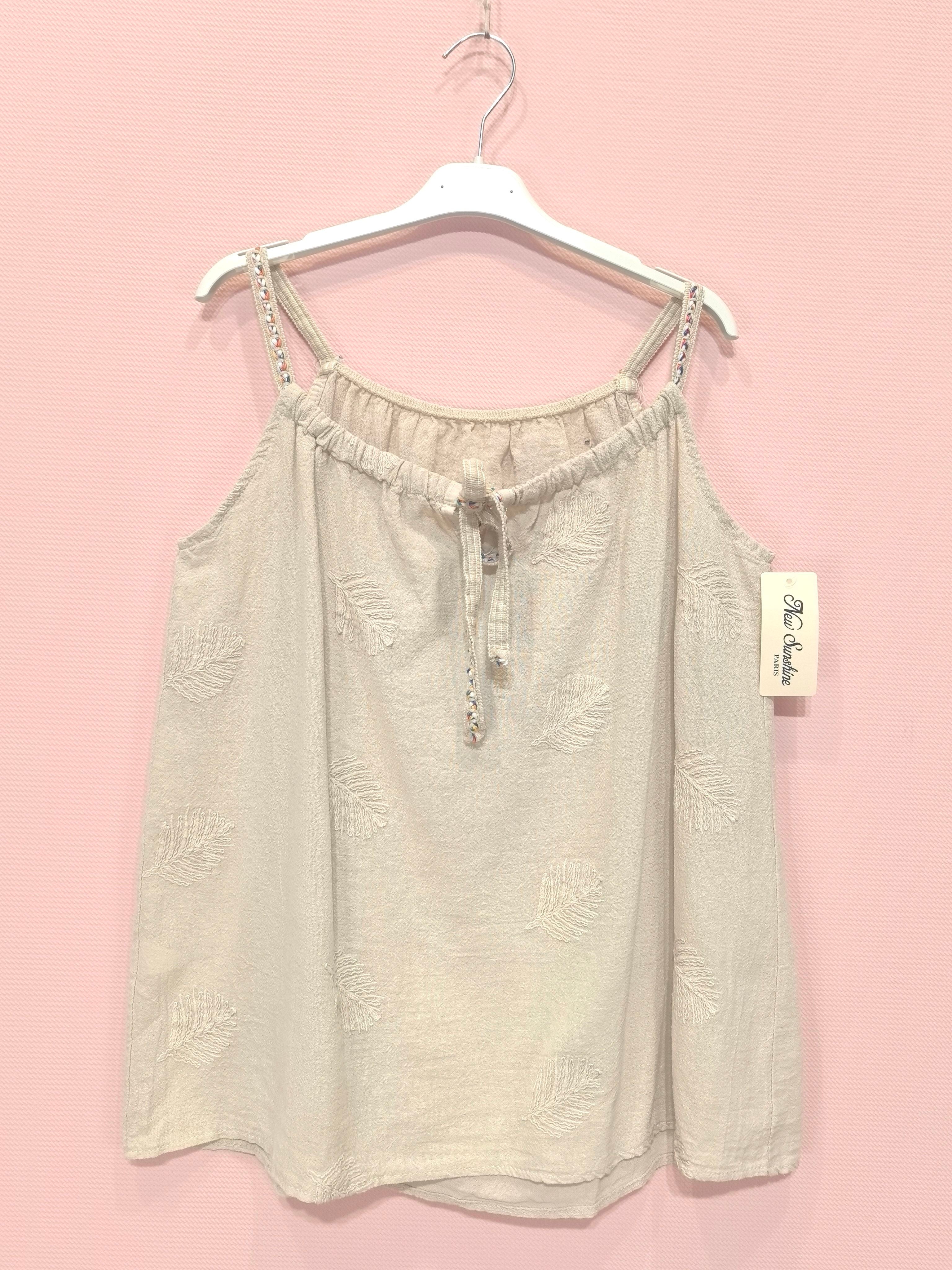 Top bretelles à motifs feuillage brodés (x8)