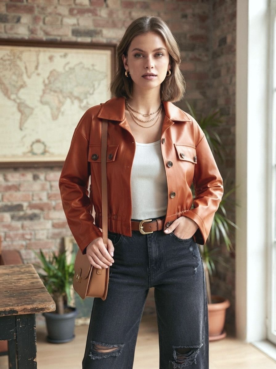 Veste Courte En Cuir, Base ajustable par cordon de serrage coulissant (x6)