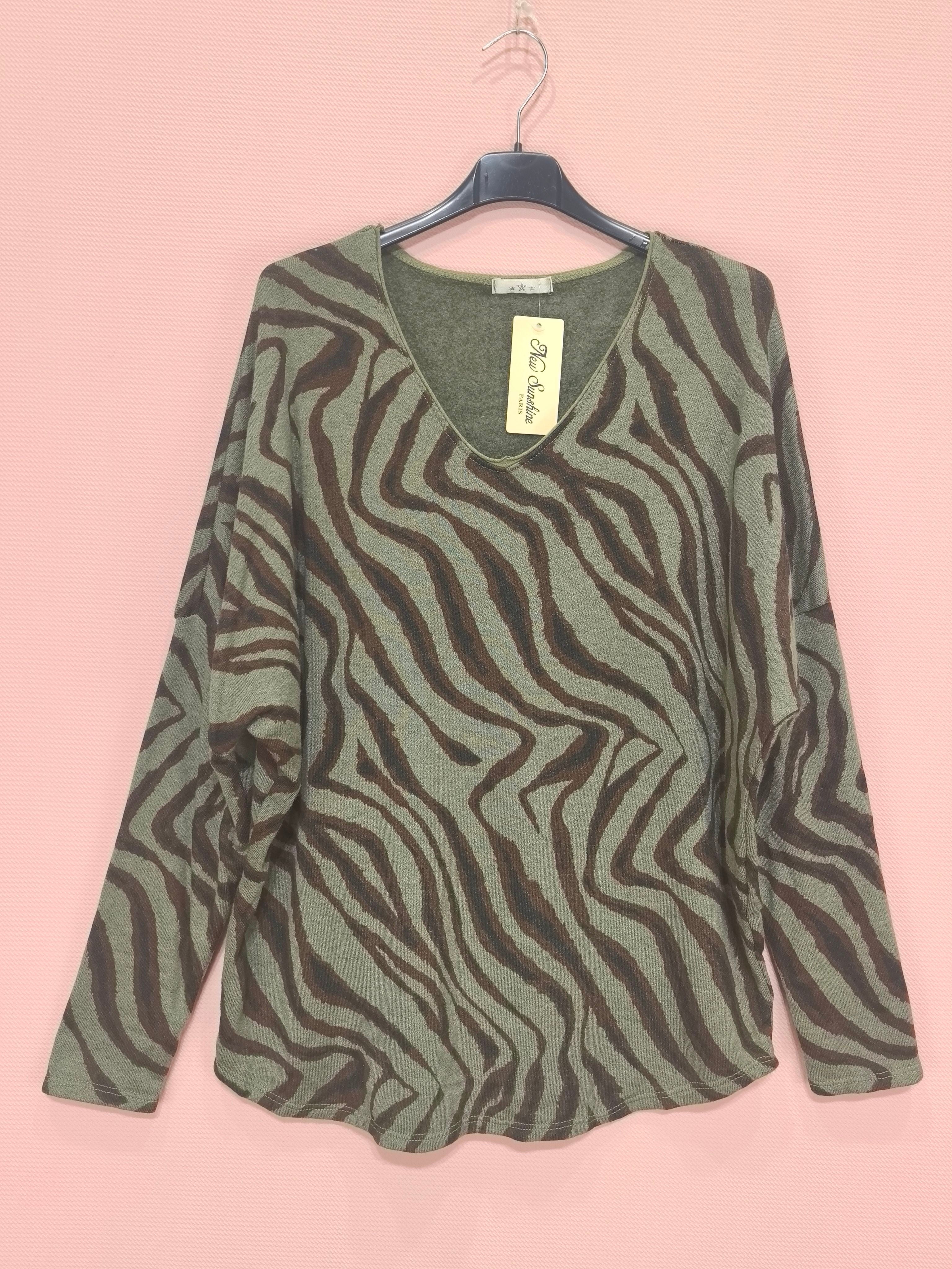 T-shirt oversize manches longues intérieur doux imprimé zèbre (x8)