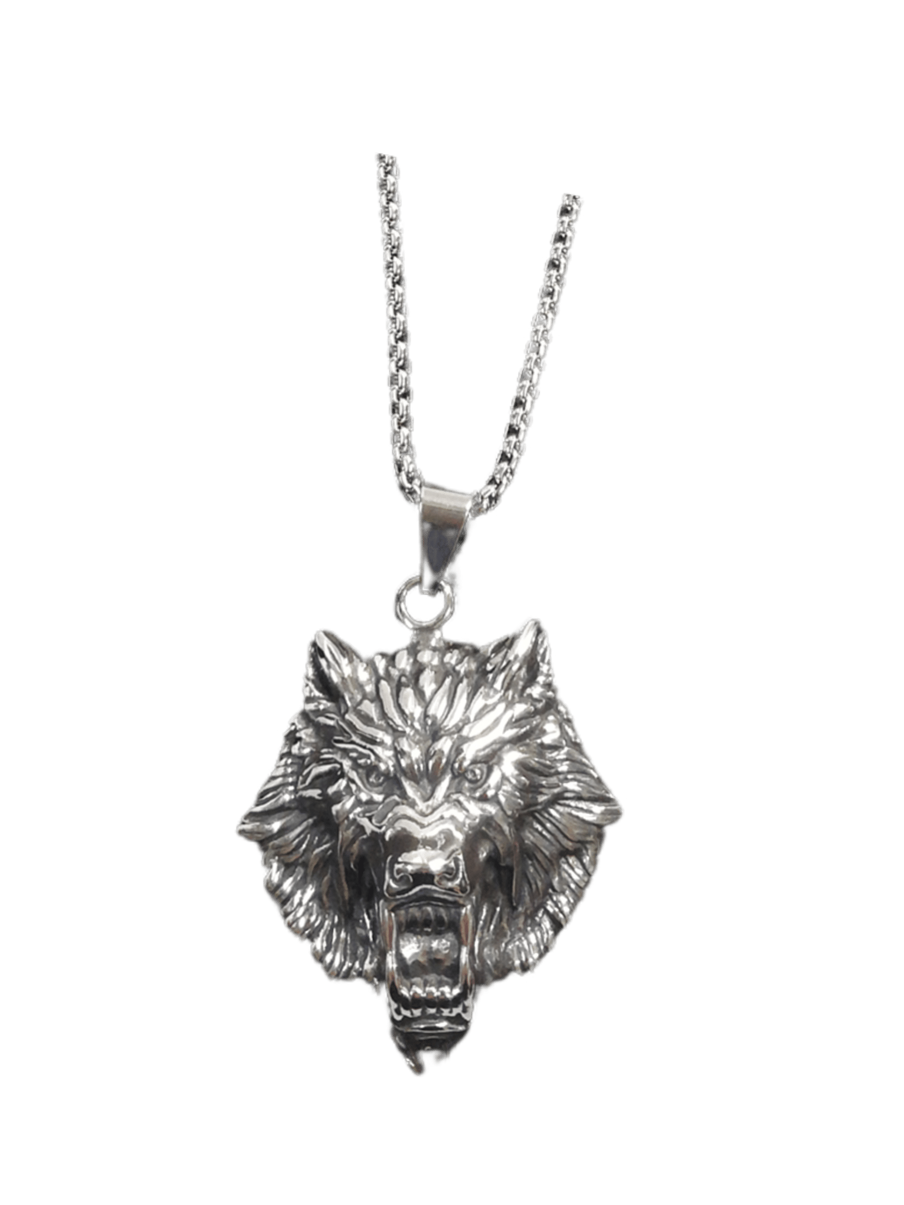HOMME - LOT DE 2 - Collier pendentif loup acier inoxydable 5,00€/unité | Grossiste-pro