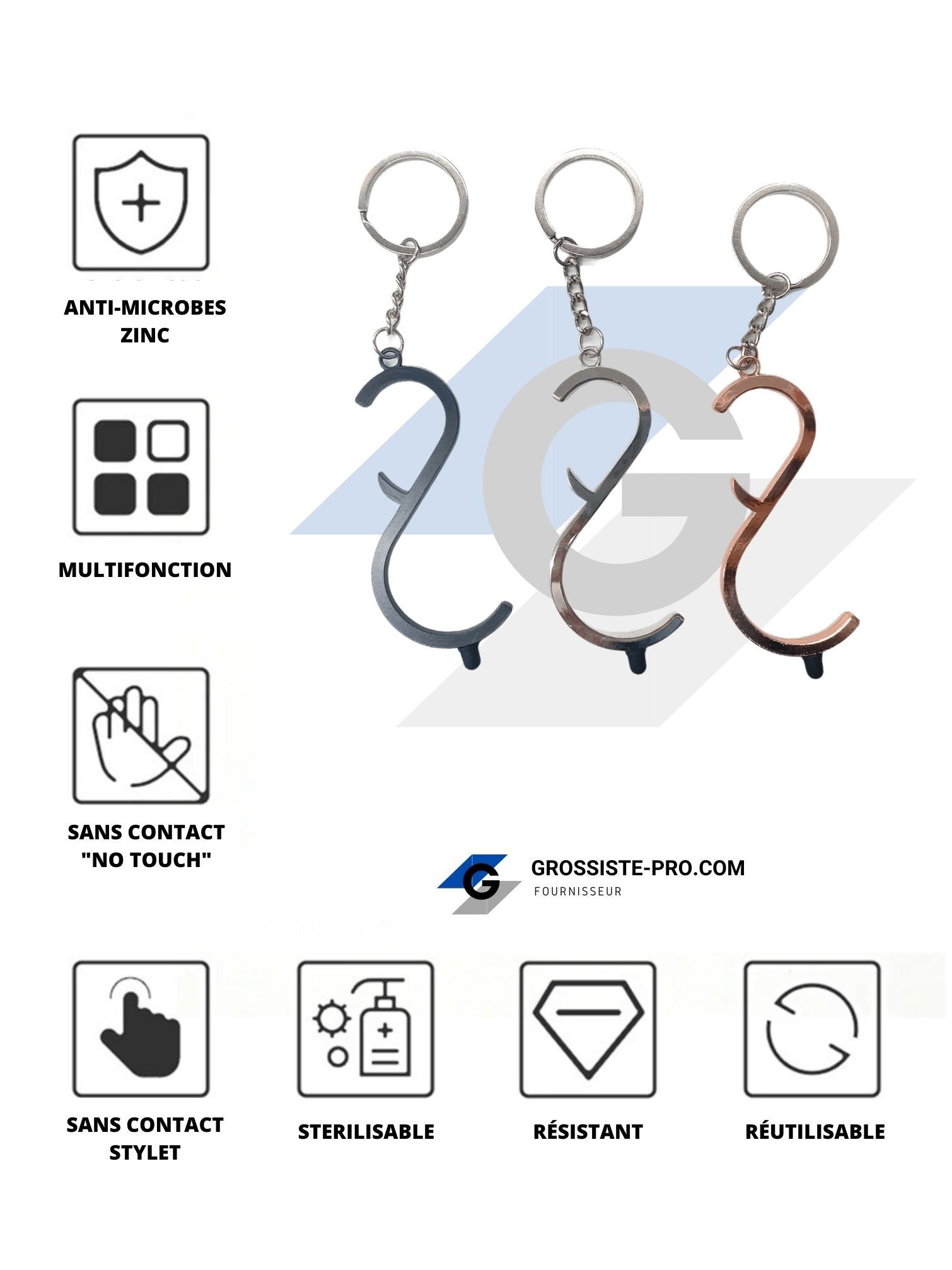 ANTI-COVID19 - Porte-clé "sans-contact" S Décapsuleur (x12) 1,50€/unité | Grossiste-pro