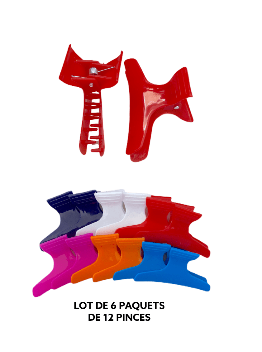 LOT DE 6 PAQUETS - Pinces crabes unicolore (x12) 1,50€/paquet | Grossiste-pro