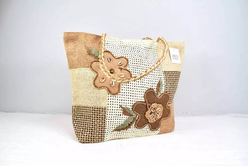 Sac paille fourre-tout fleur (x6)
