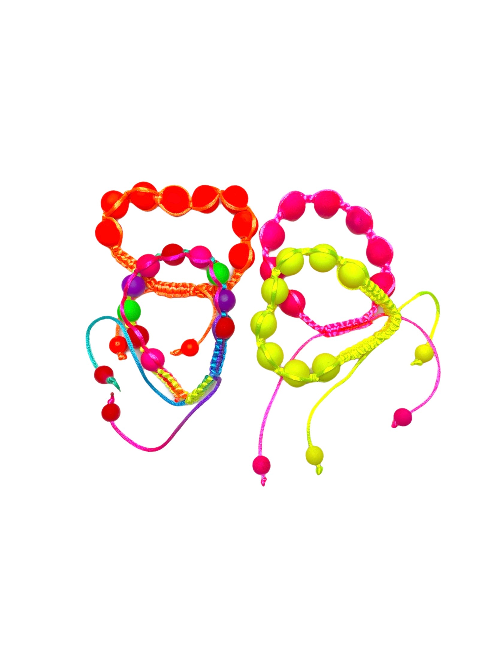 Bracelet fantaisie boules shambala couleurs fluo mélangées (x24)