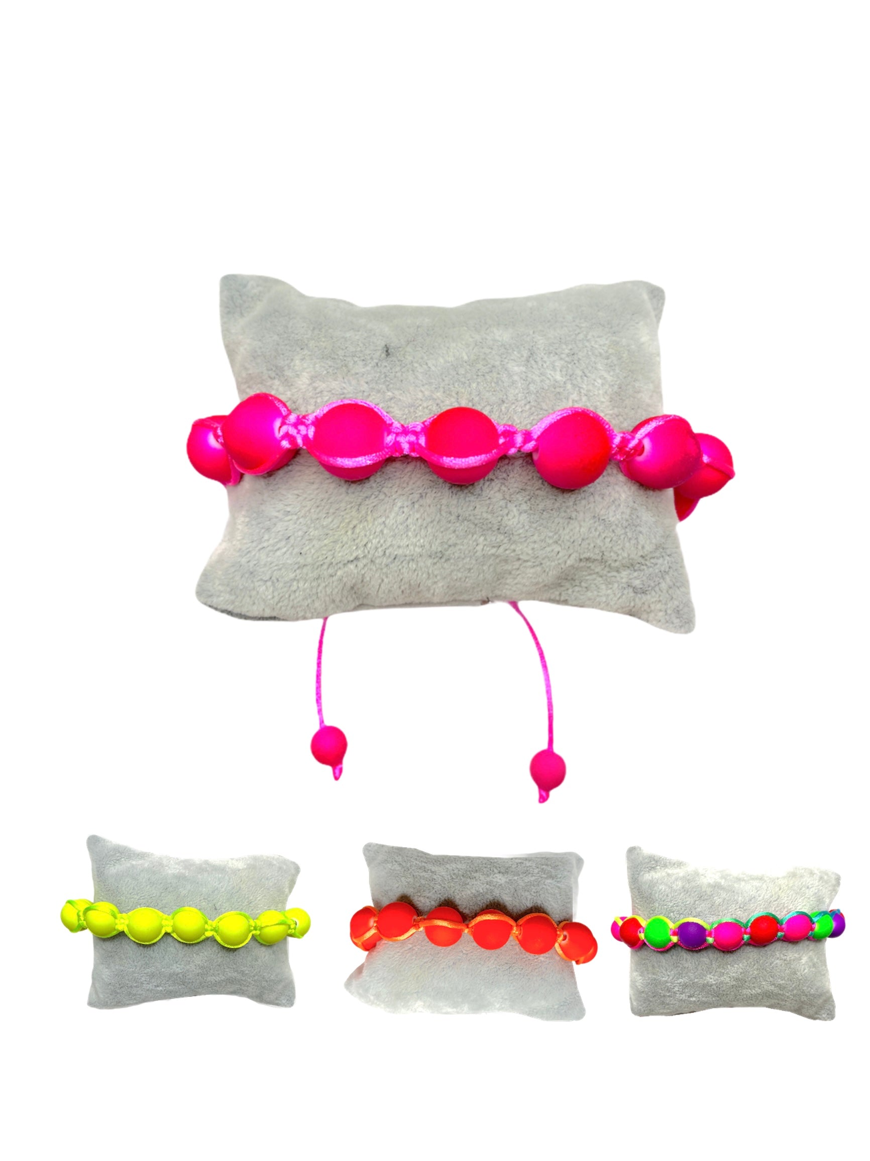 Bracelet fantaisie boules shambala couleurs fluo mélangées (x24)