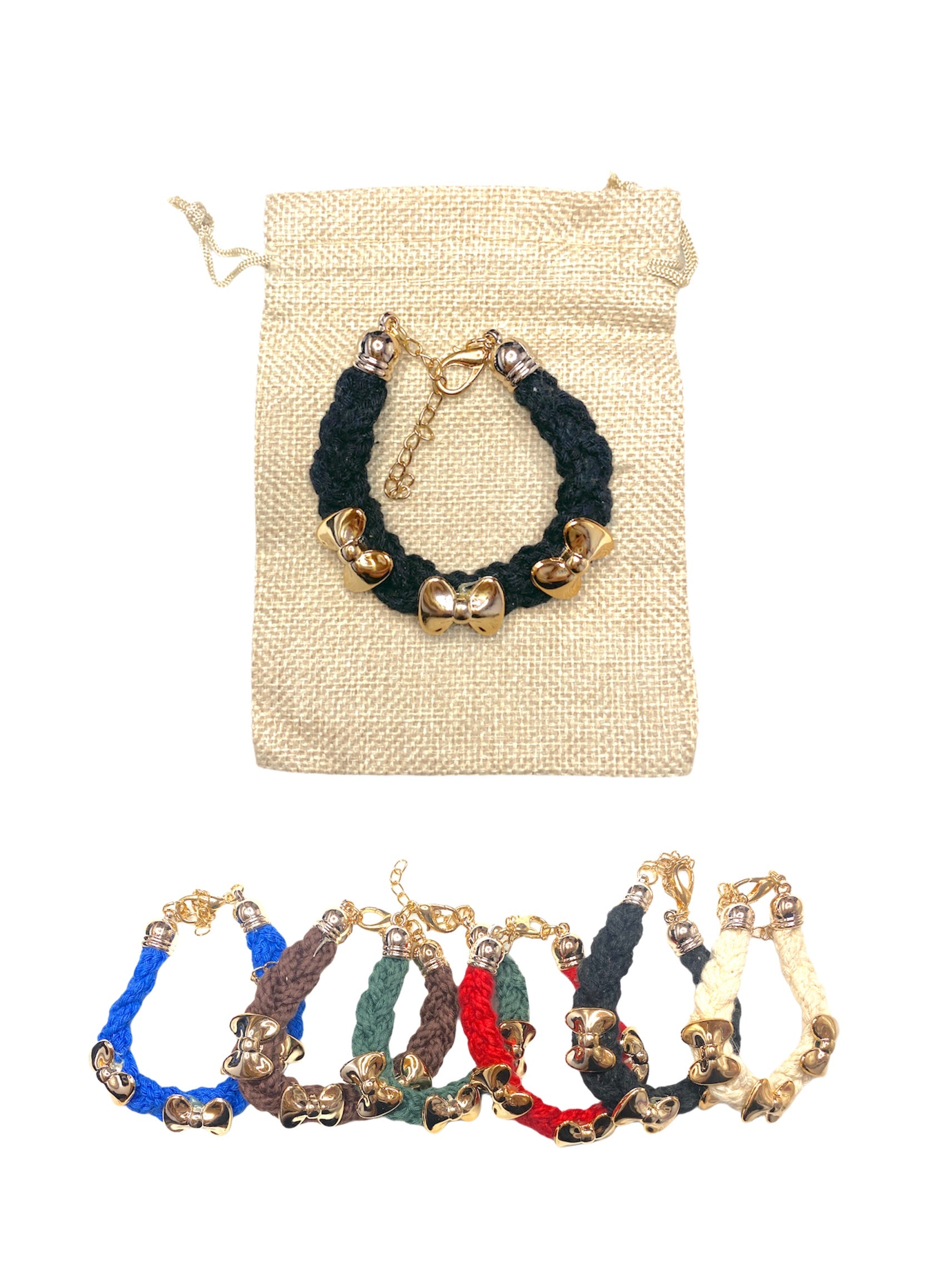 Bracelet tissu tresse noeud couleurs mélangées (x12)