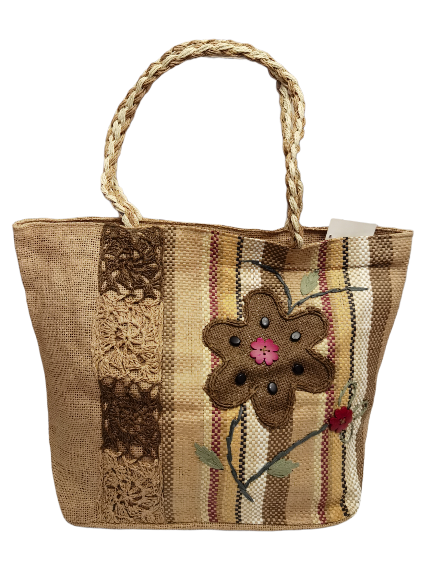 Sac paille fourre-tout fleur (x6)