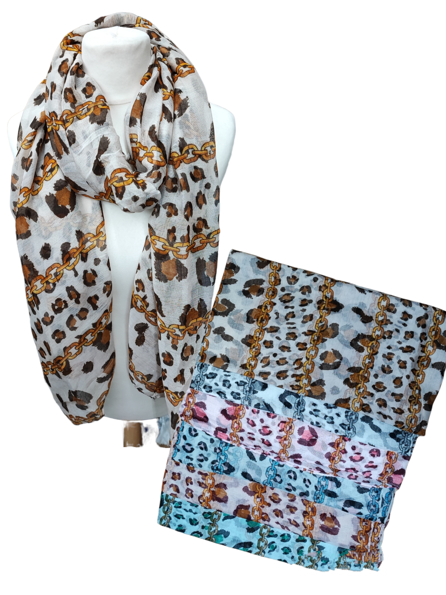 Foulard motifs léopard ancre (x12)