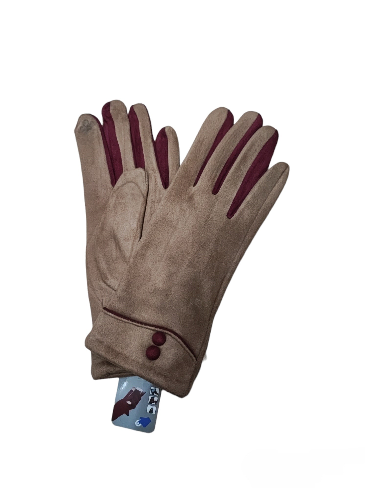 Gants tactiles motif Barre de couleur à deux boutons à bride en suède (x12)