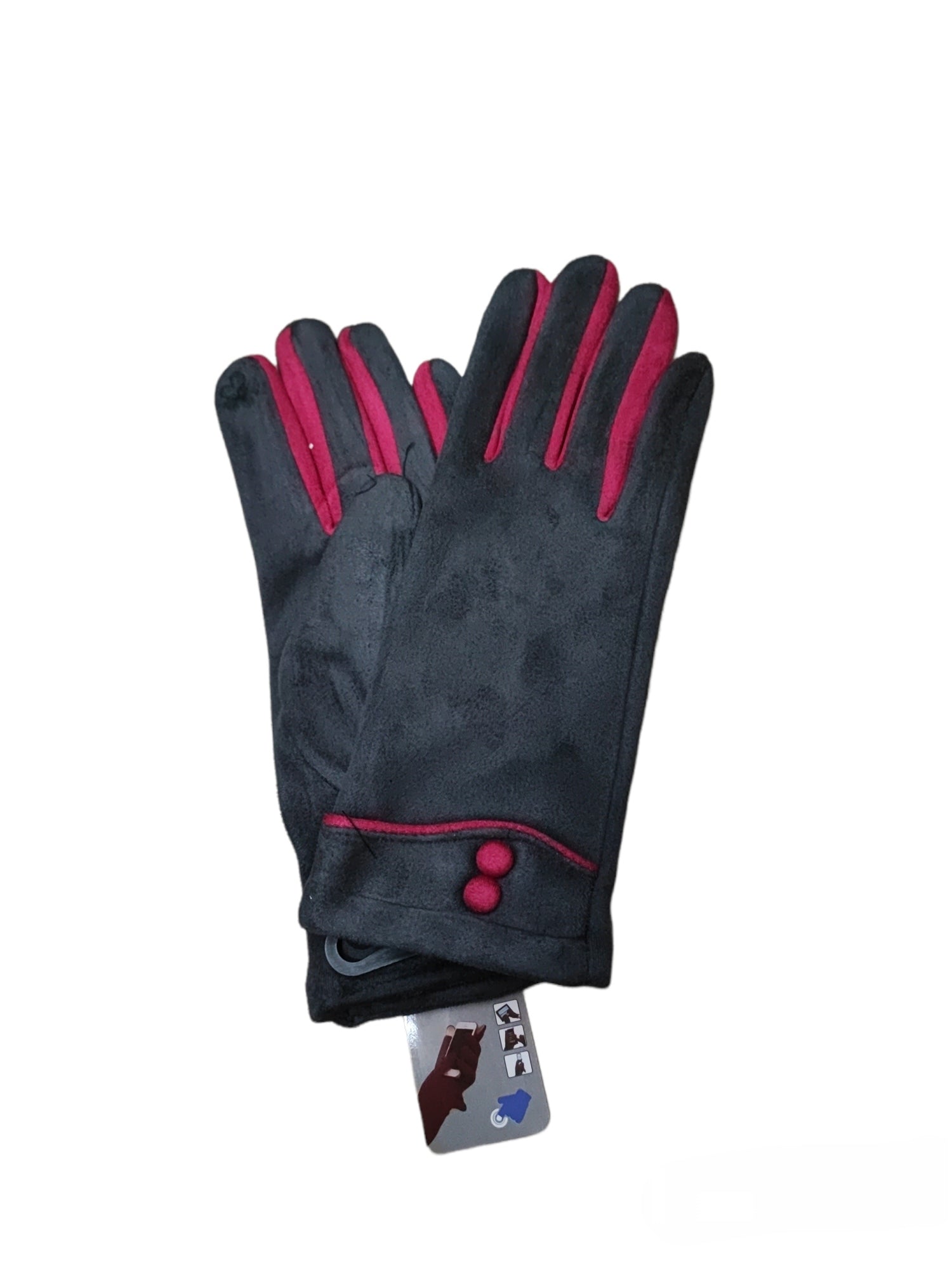 Gants tactiles motif Barre de couleur à deux boutons à bride en suède (x12)