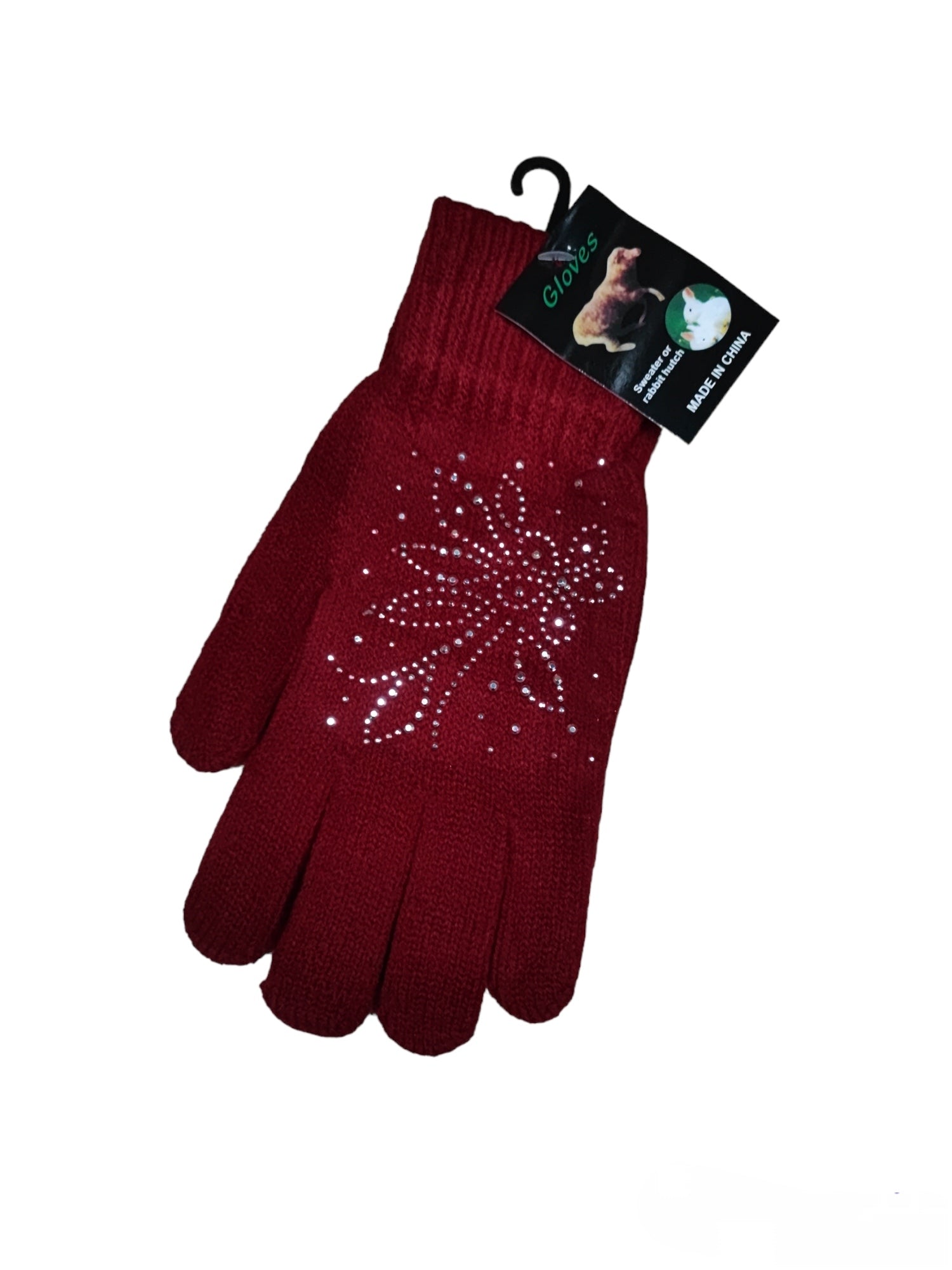 Gants Femme motif strass fleur (x12)